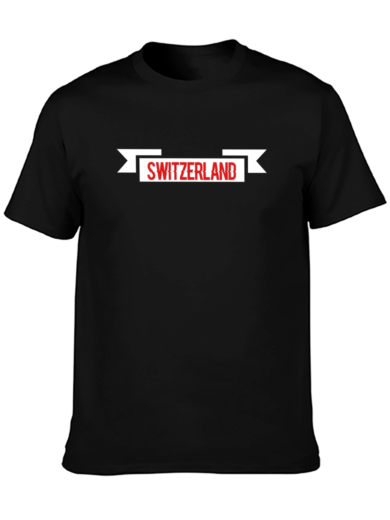 Switzerland Flag Banner Mens Black T-Shirt