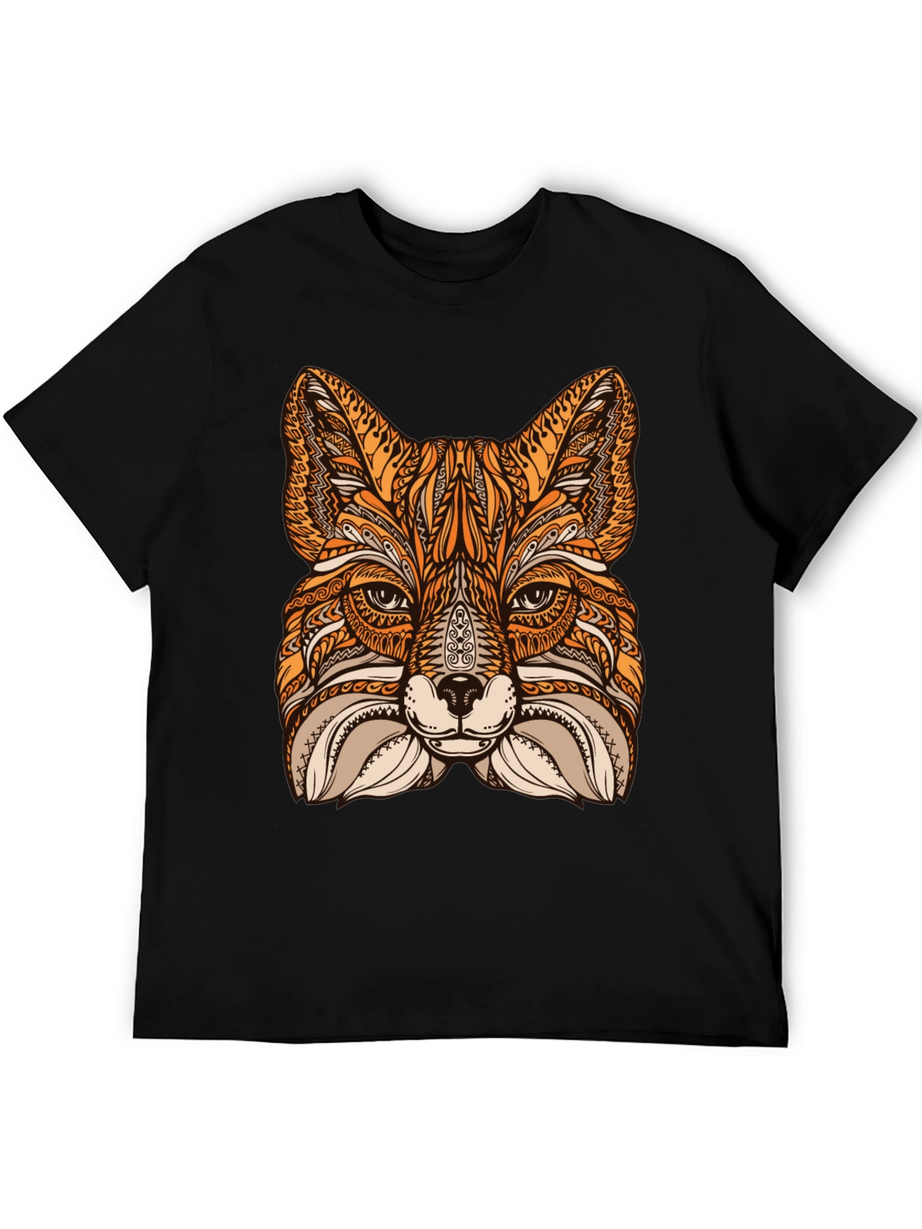 Fox Mandala Graphic Print Black T-Shirt