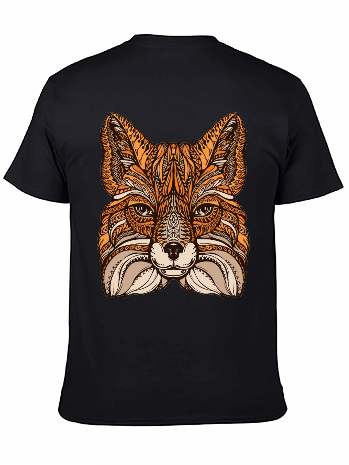 Fox Mandala Graphic Print Black T-Shirt
