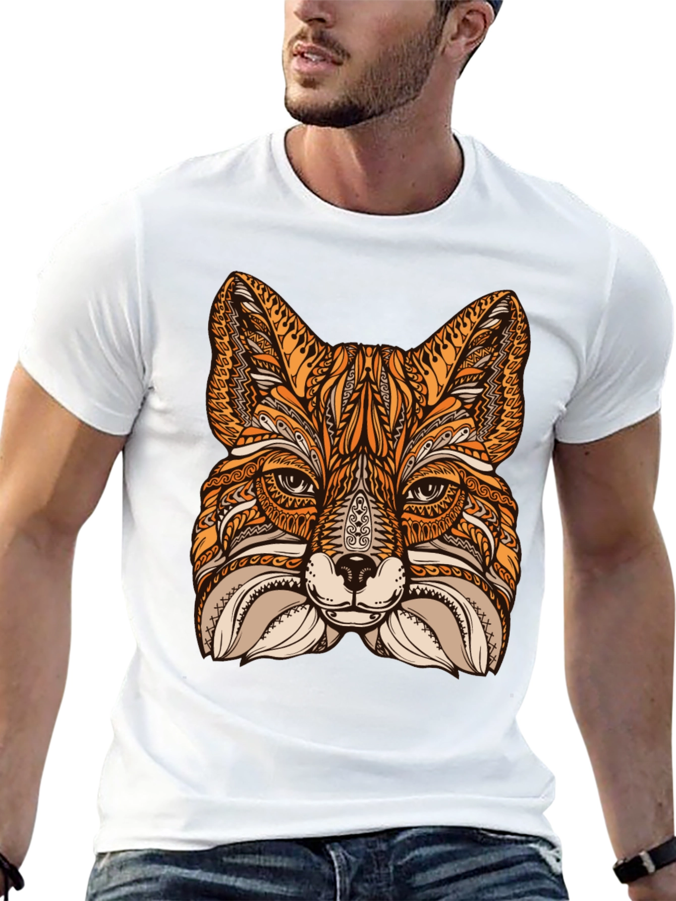 Fox Mandala Graphic Print Black T-Shirt
