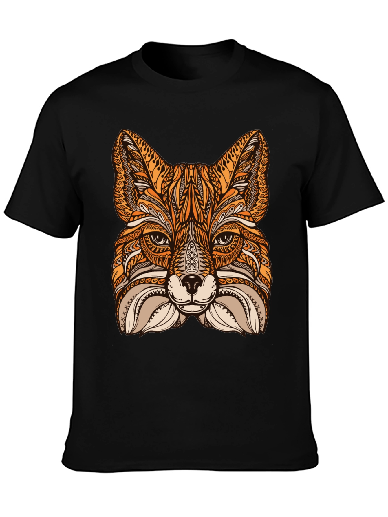 Fox Mandala Graphic Print Black T-Shirt