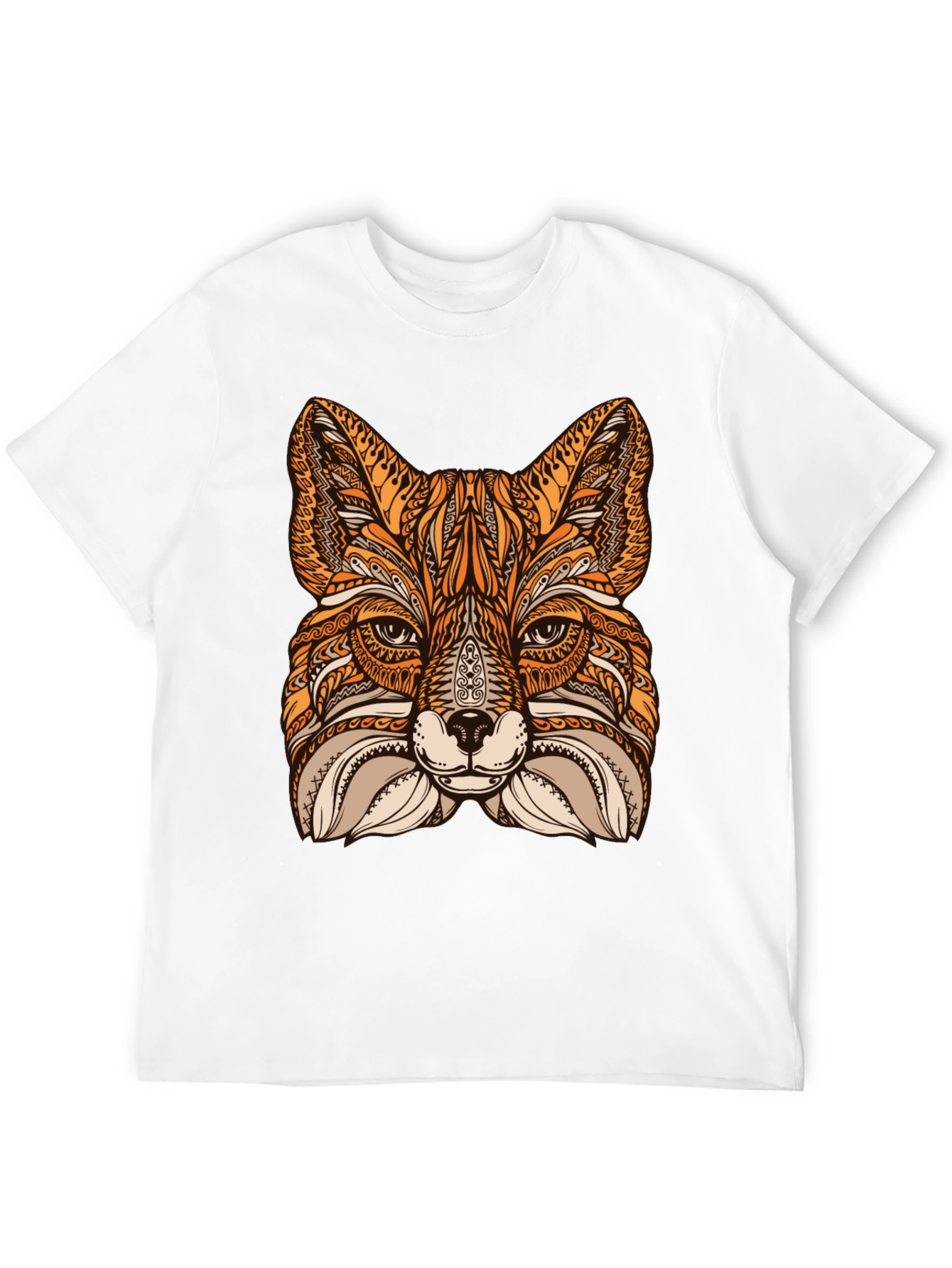 Fox Mandala Graphic Print Black T-Shirt