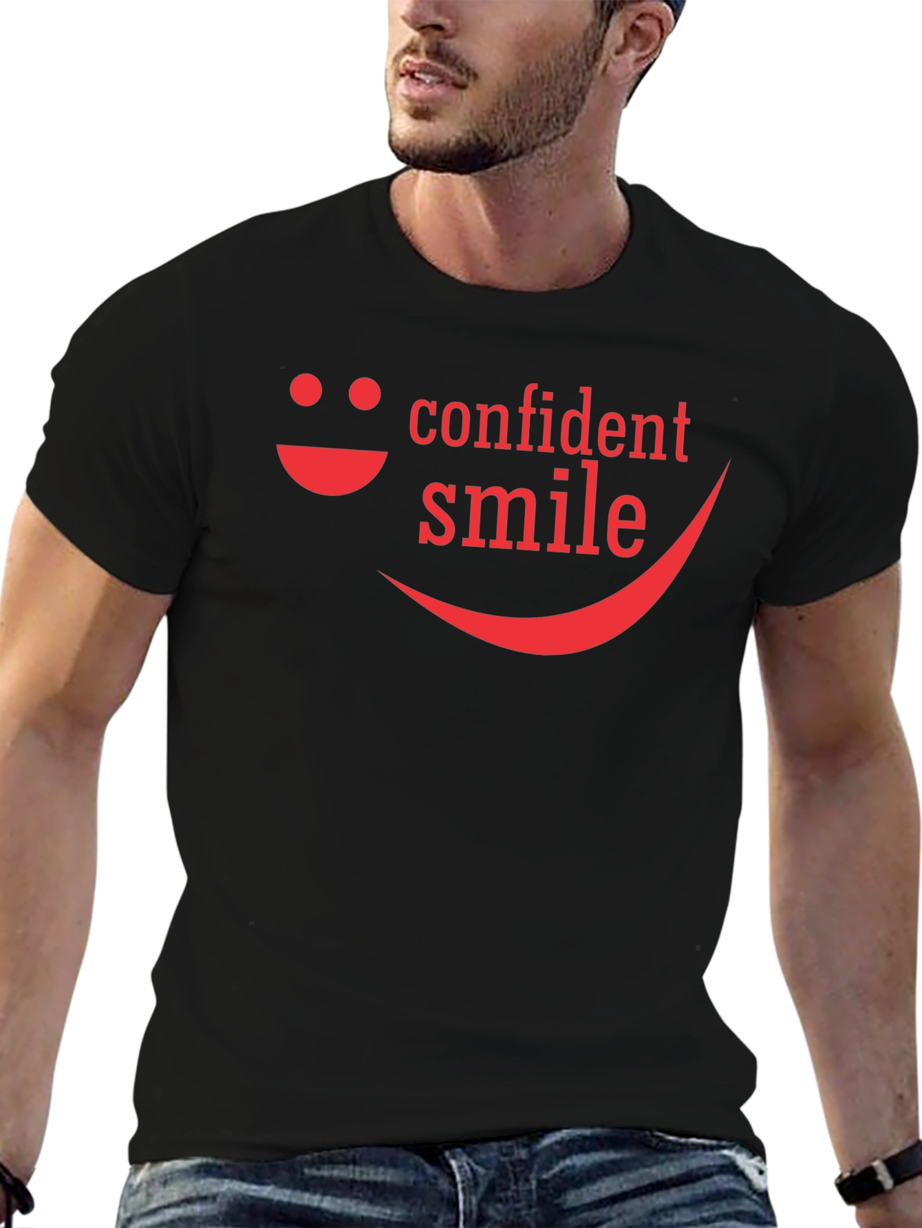 Confident Smile Graphic Tee - Black Cotton Blend