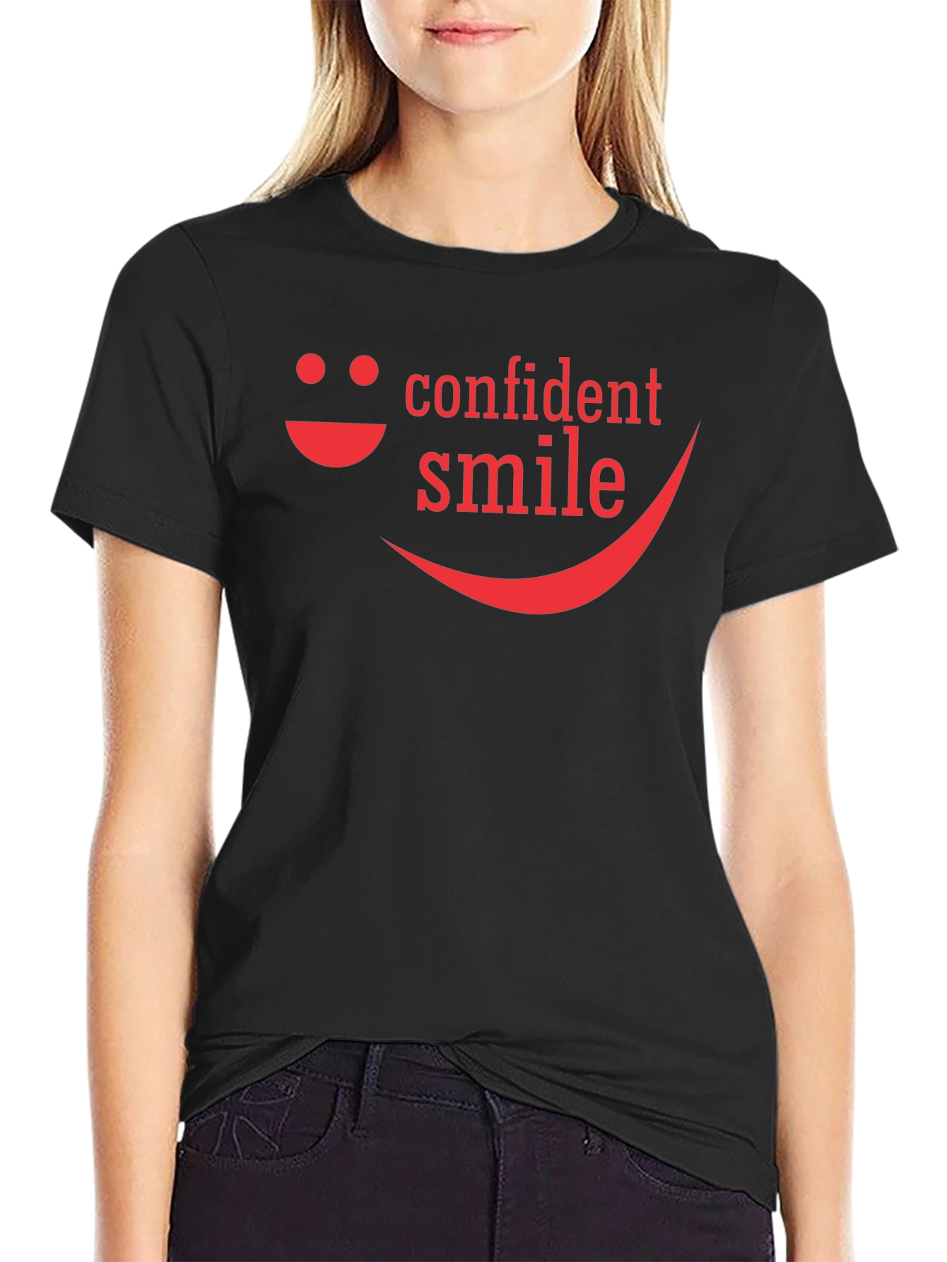 Confident Smile Graphic Tee - Black Cotton Blend