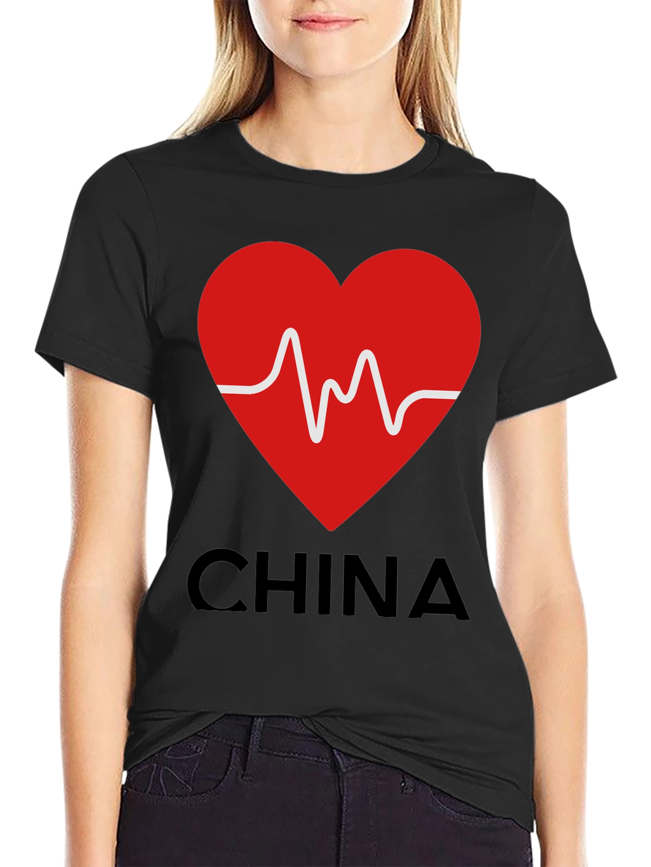 I Heart China Graphic Tee - Black Cotton