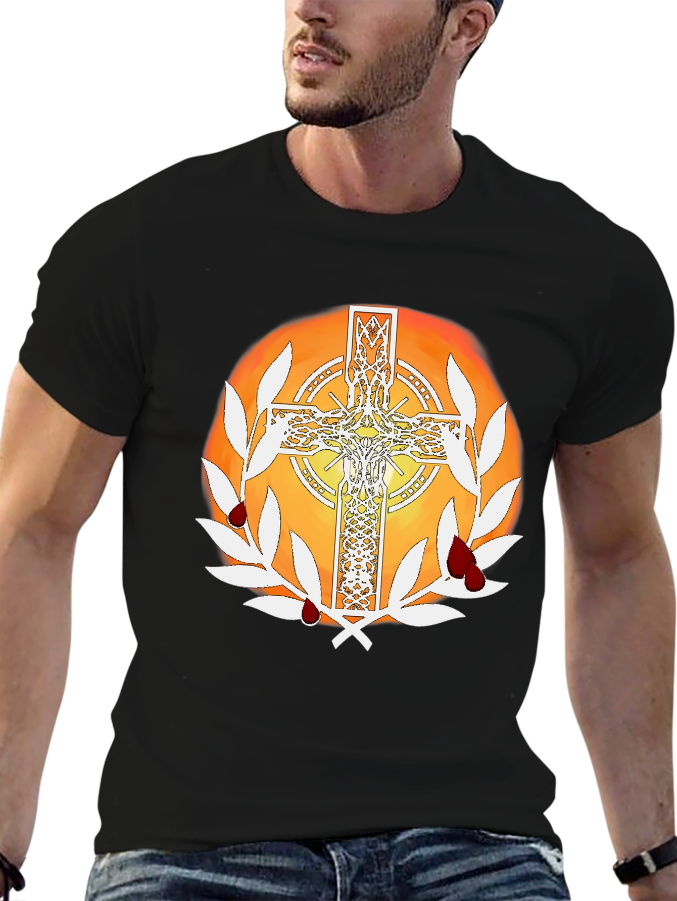 Celtic Cross Graphic Tee - Blood & Wreath Design