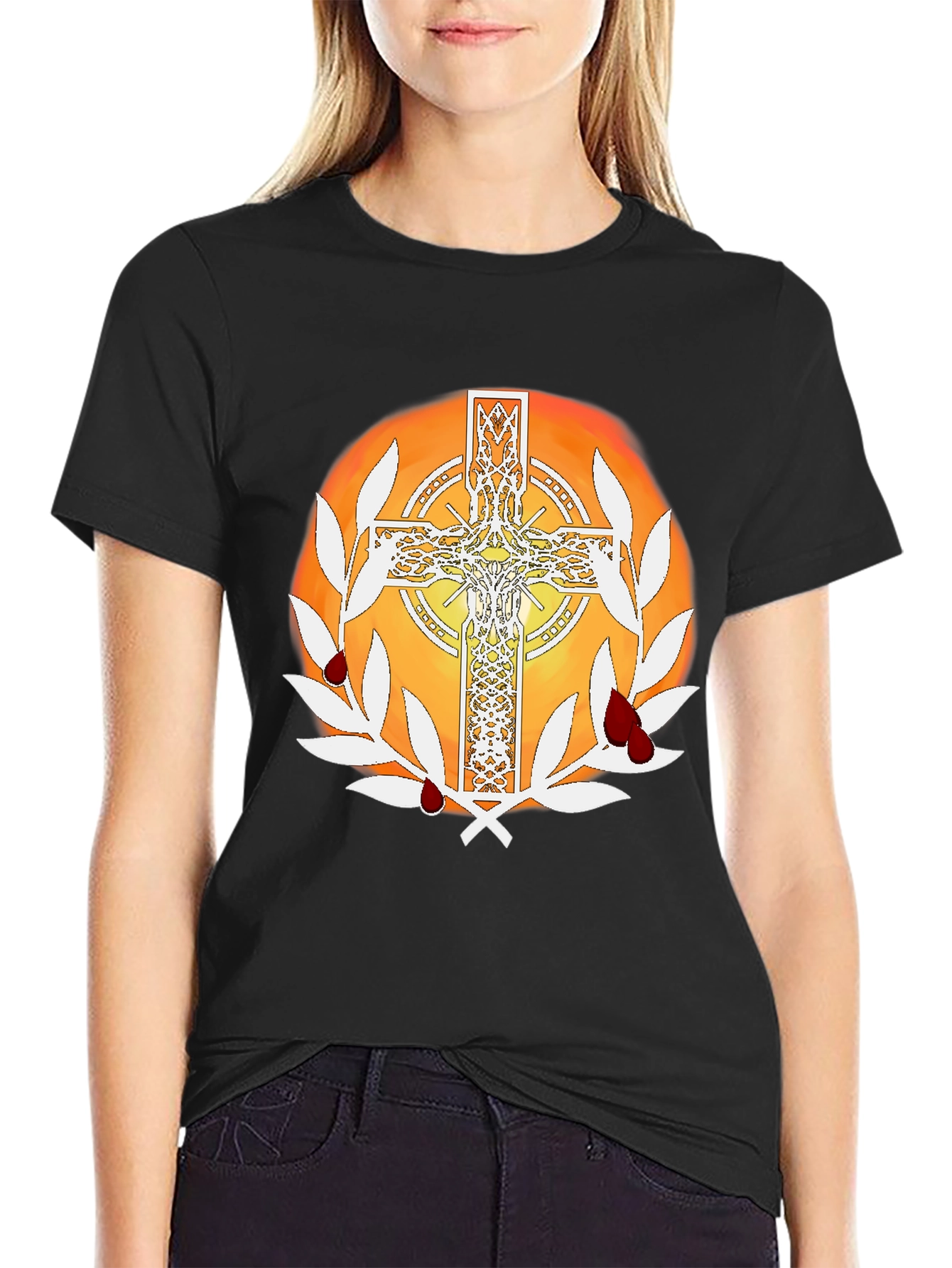 Celtic Cross Graphic Tee - Blood & Wreath Design