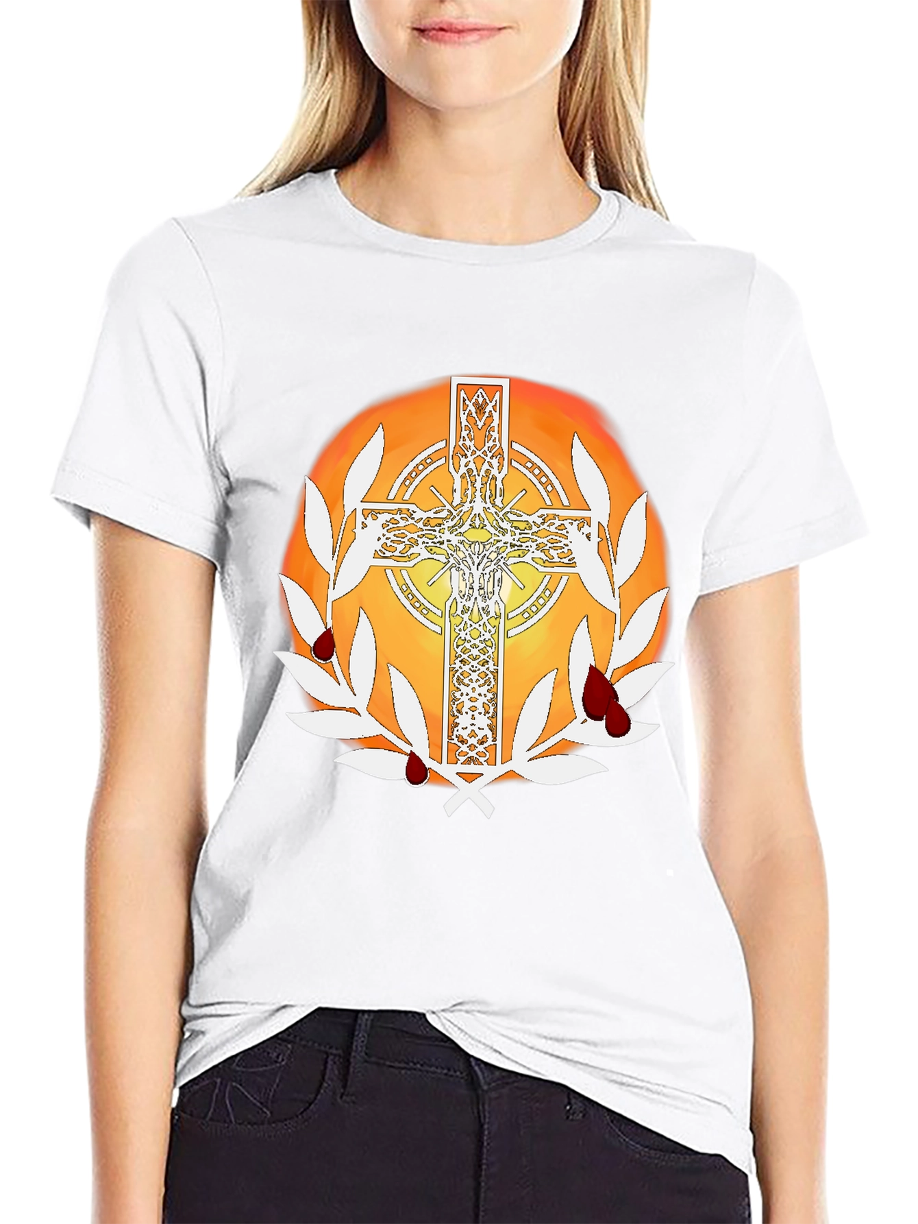 Celtic Cross Graphic Tee - Blood & Wreath Design