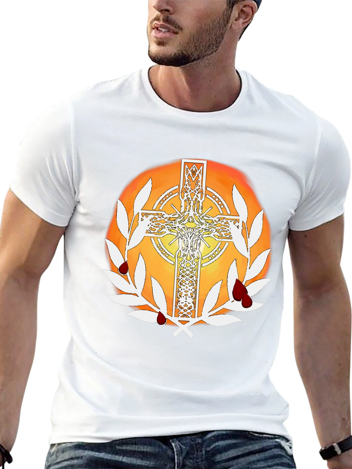 Celtic Cross Graphic Tee - Blood & Wreath Design