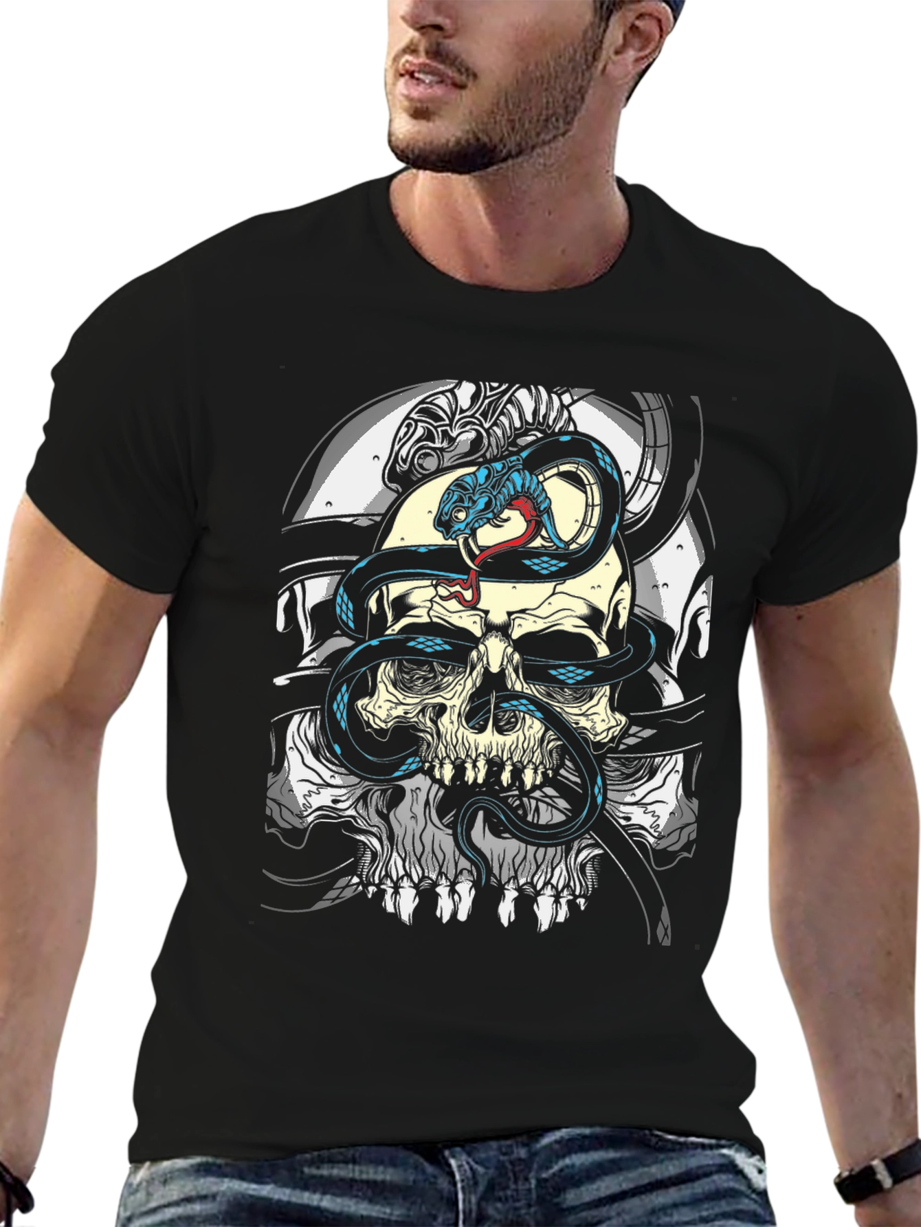 Skull & Snake Graphic Tee - Mens Black T-Shirt