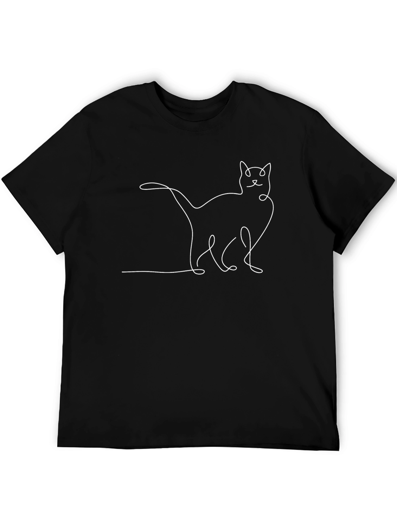 Minimalist Cat Outline Black Graphic Tee