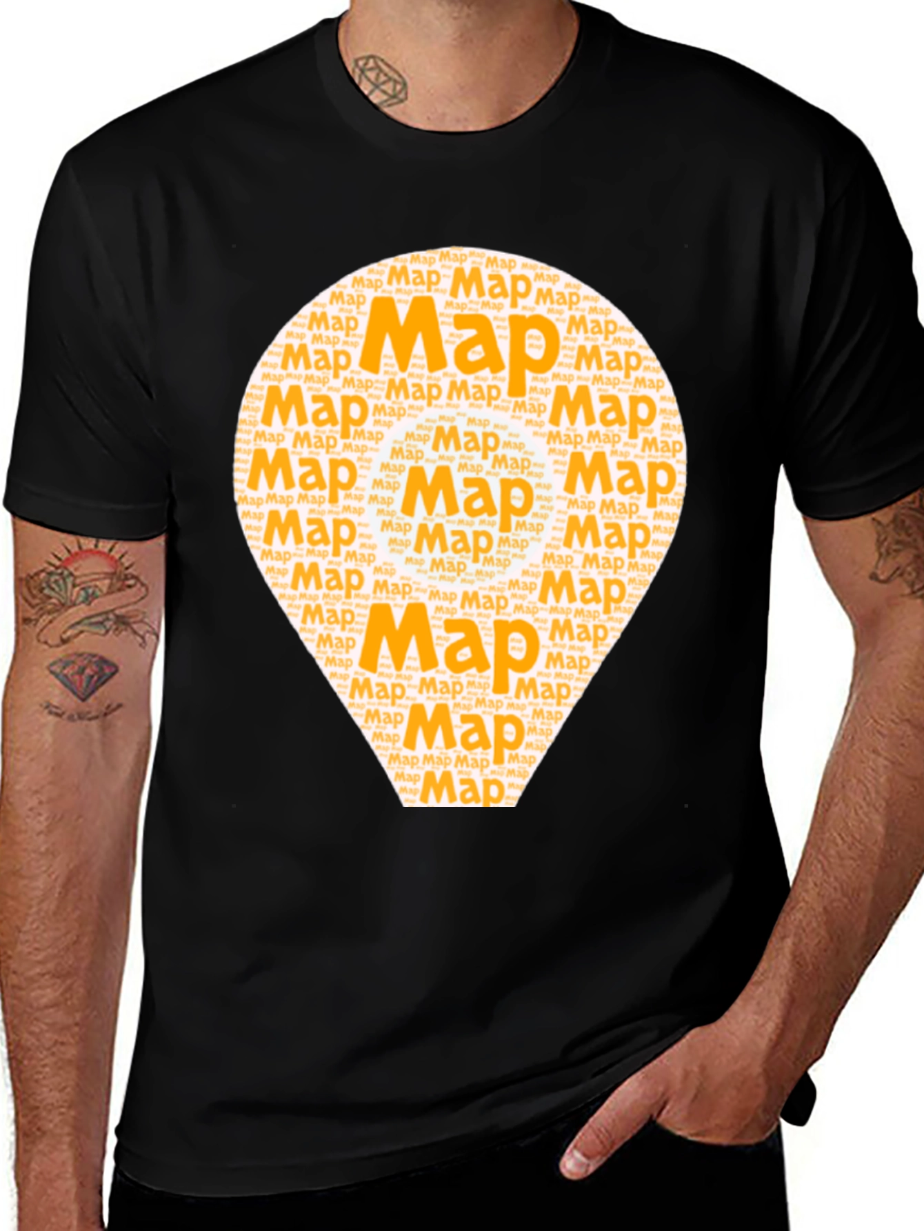 Map Word Art Graphic T-Shirt - Black