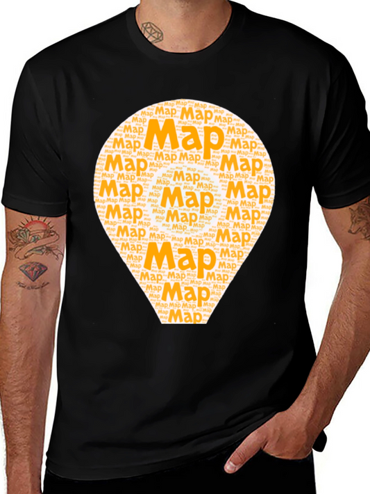 Map Word Art Graphic T-Shirt - Black