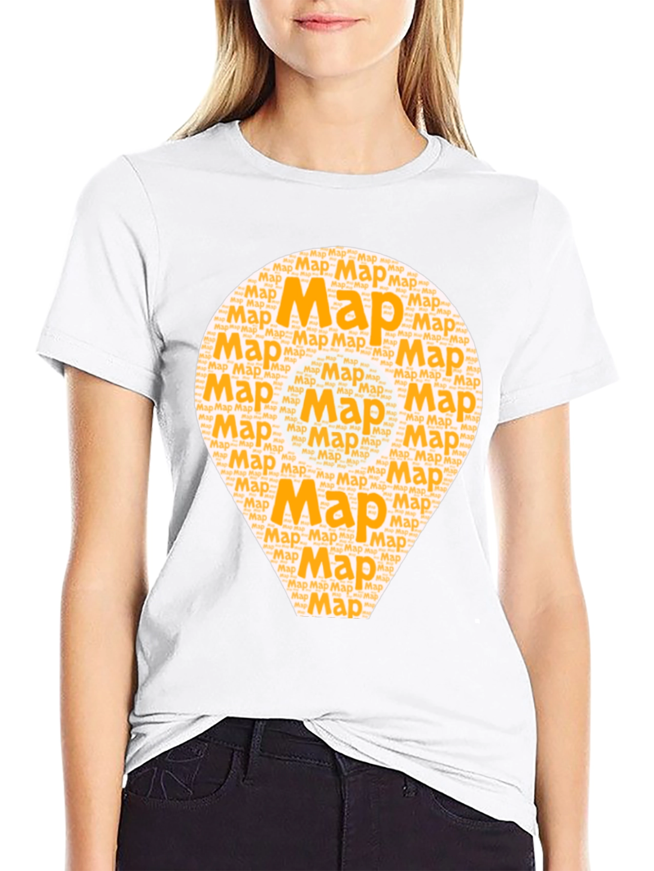 Map Word Art Graphic T-Shirt - Black