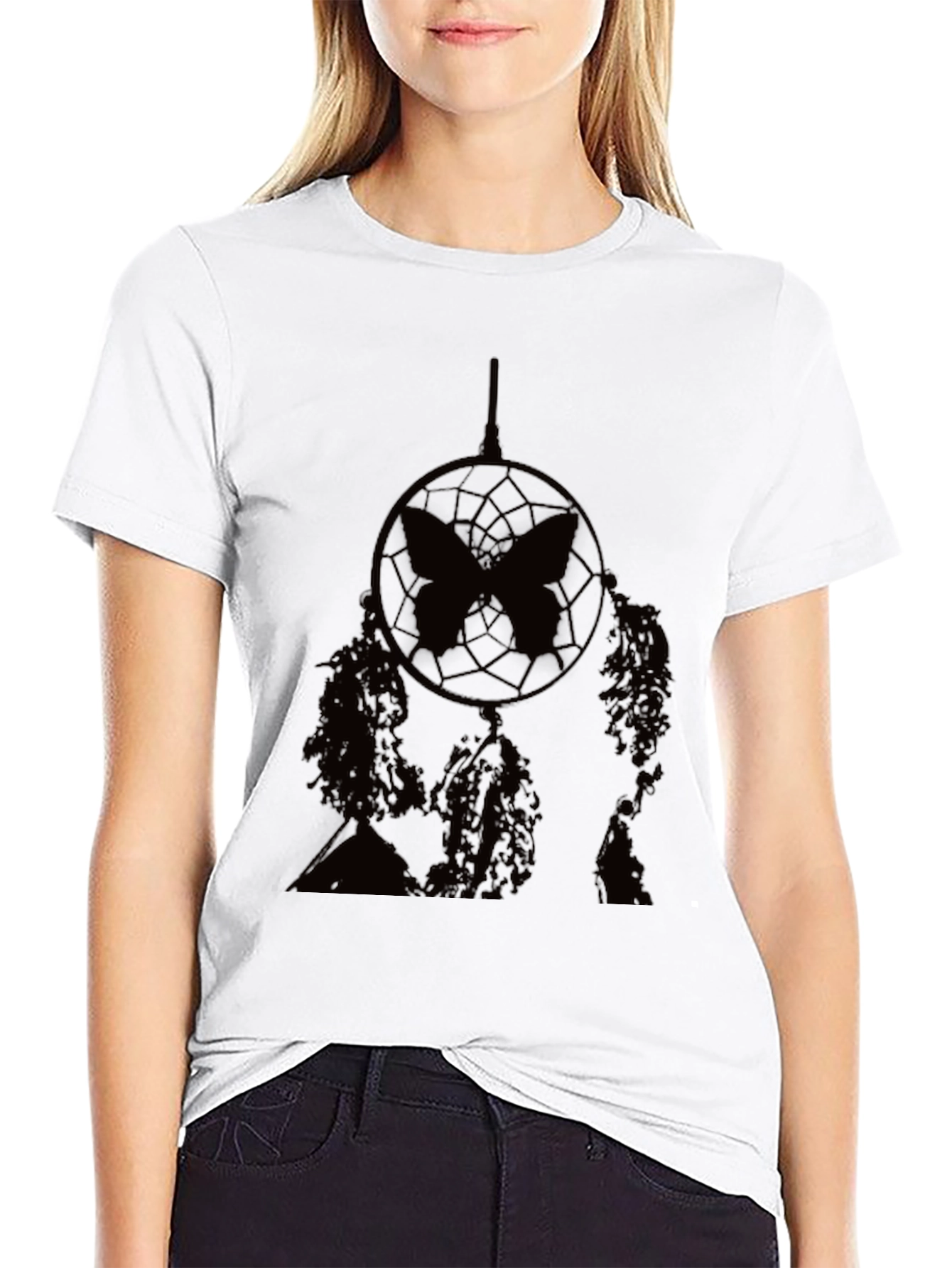 Dreamcatcher Butterfly Graphic T-Shirt - Black