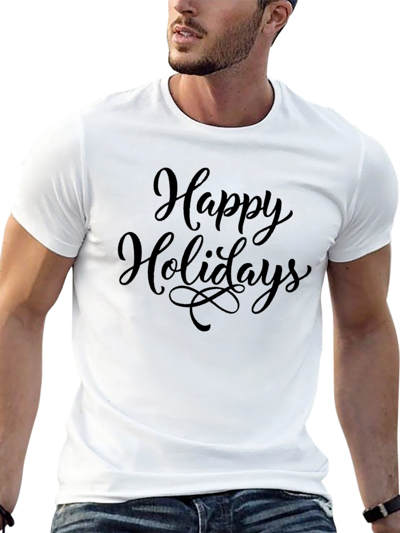 Happy Holidays Black Crew Neck T-Shirt
