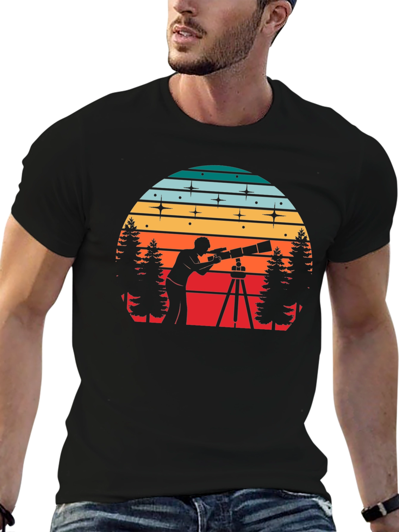 Stargazer Sunset Tee - Astronomy Lovers Black T-Shirt