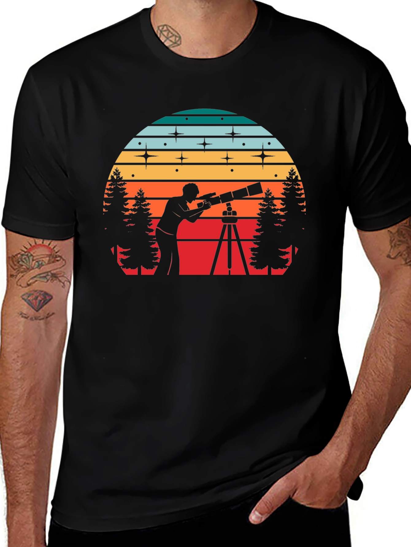 Stargazer Sunset Tee - Astronomy Lovers Black T-Shirt