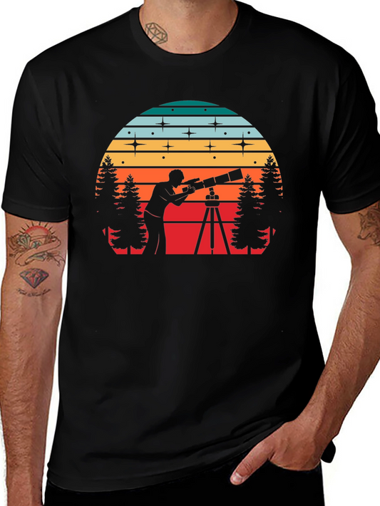 Stargazer Sunset Tee - Astronomy Lovers Black T-Shirt