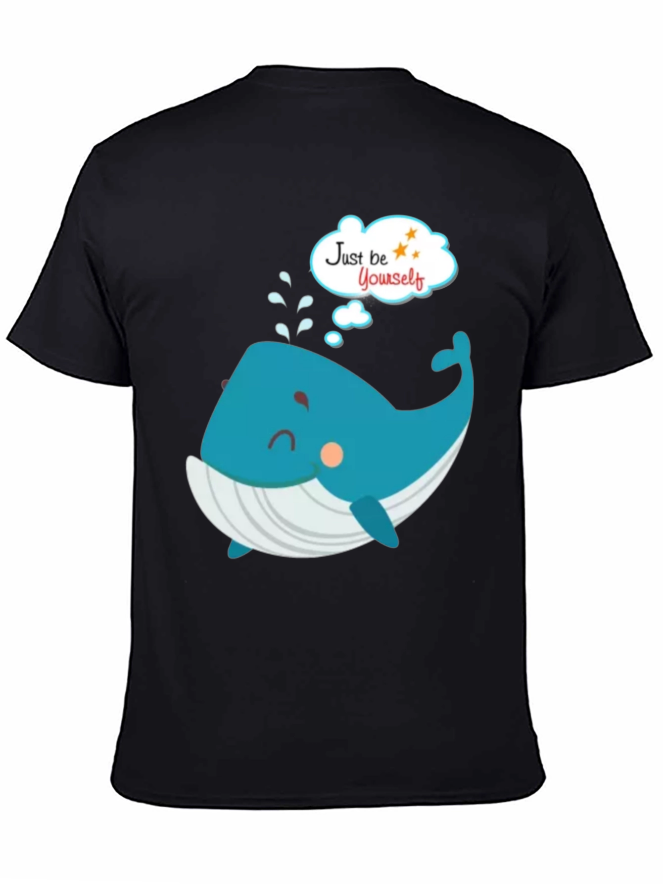 Cartoon Whale Just Be Yourself Black Graphic T-Shirt