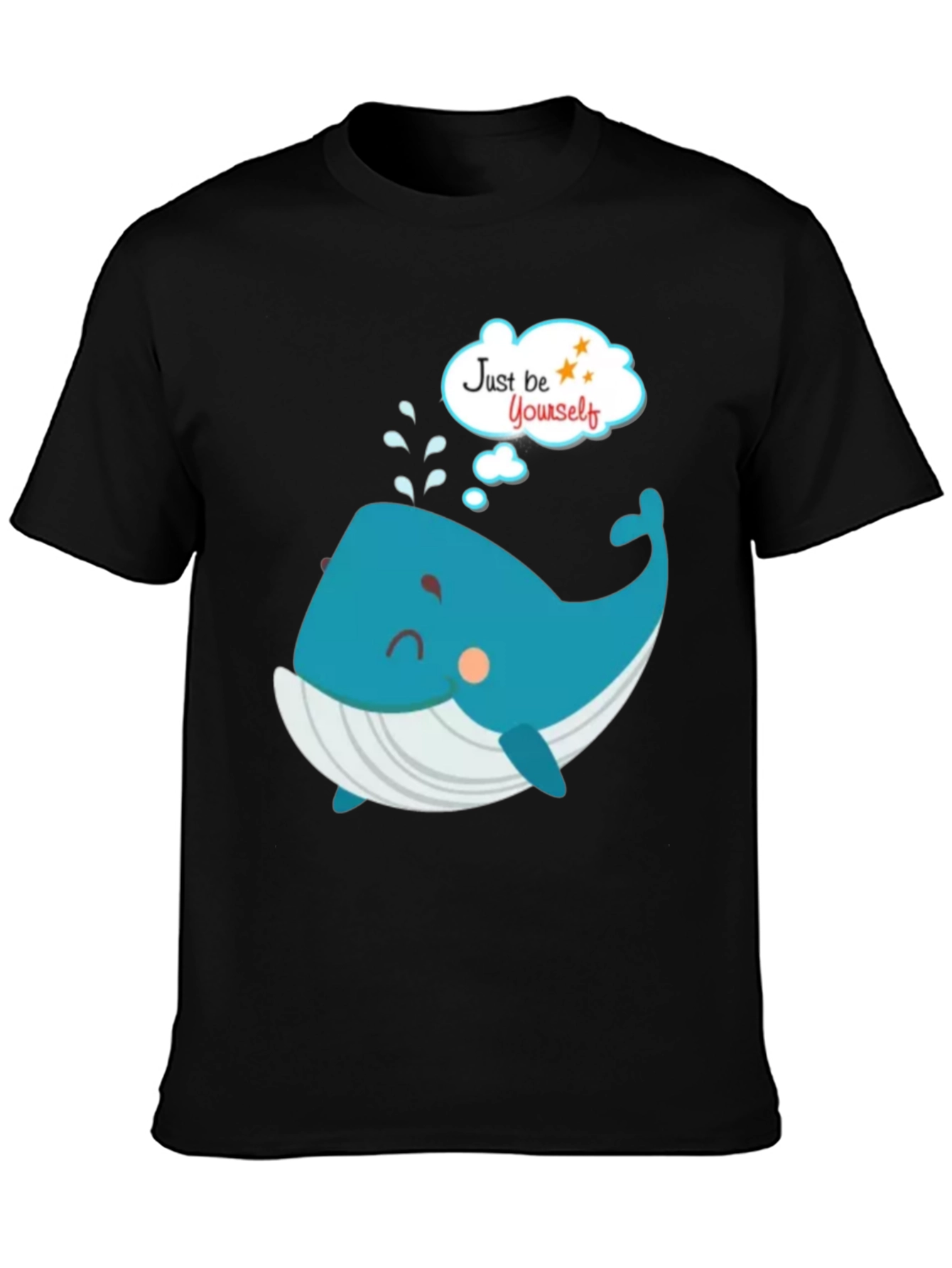 Cartoon Whale Just Be Yourself Black Graphic T-Shirt