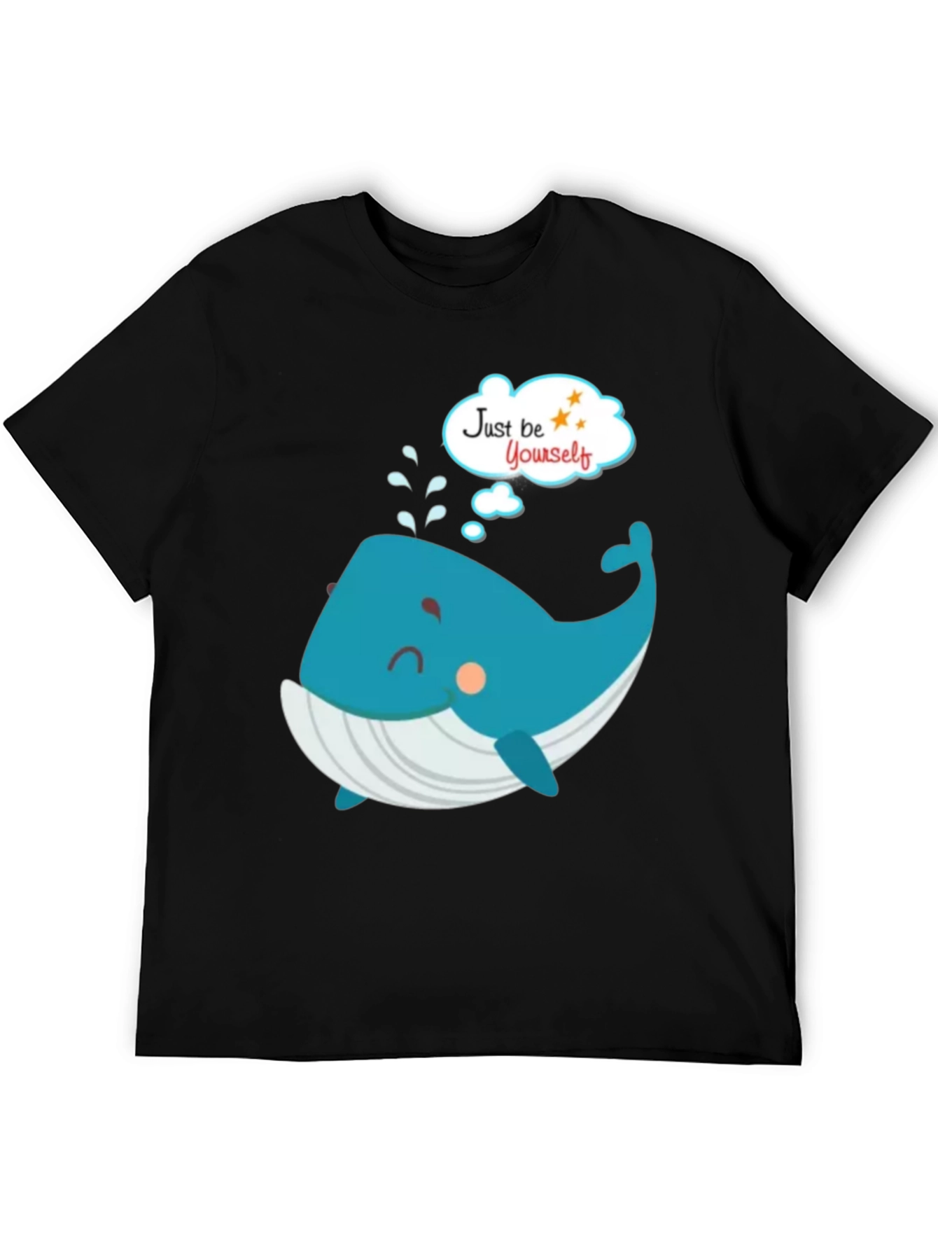 Cartoon Whale Just Be Yourself Black Graphic T-Shirt