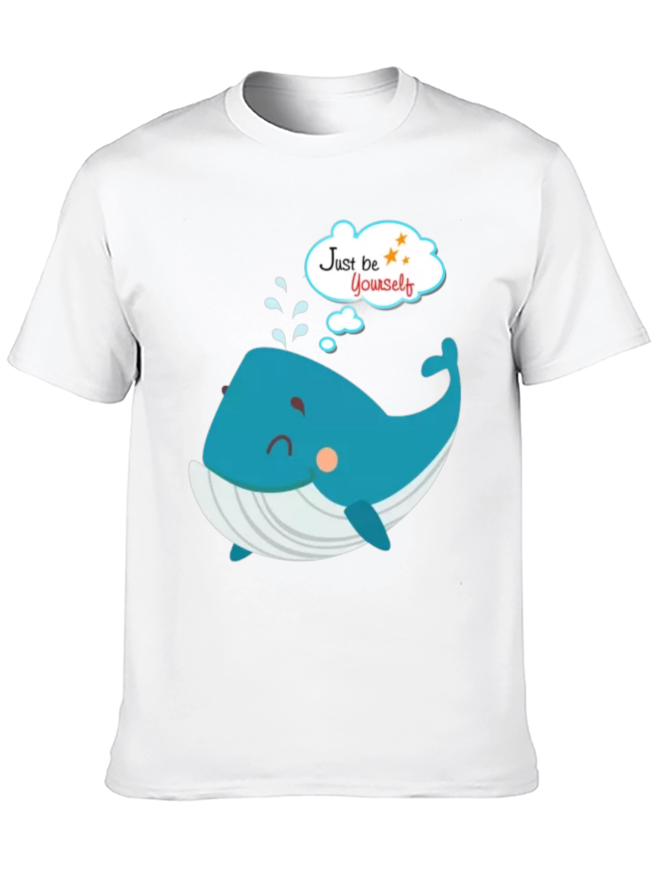 Cartoon Whale Just Be Yourself Black Graphic T-Shirt