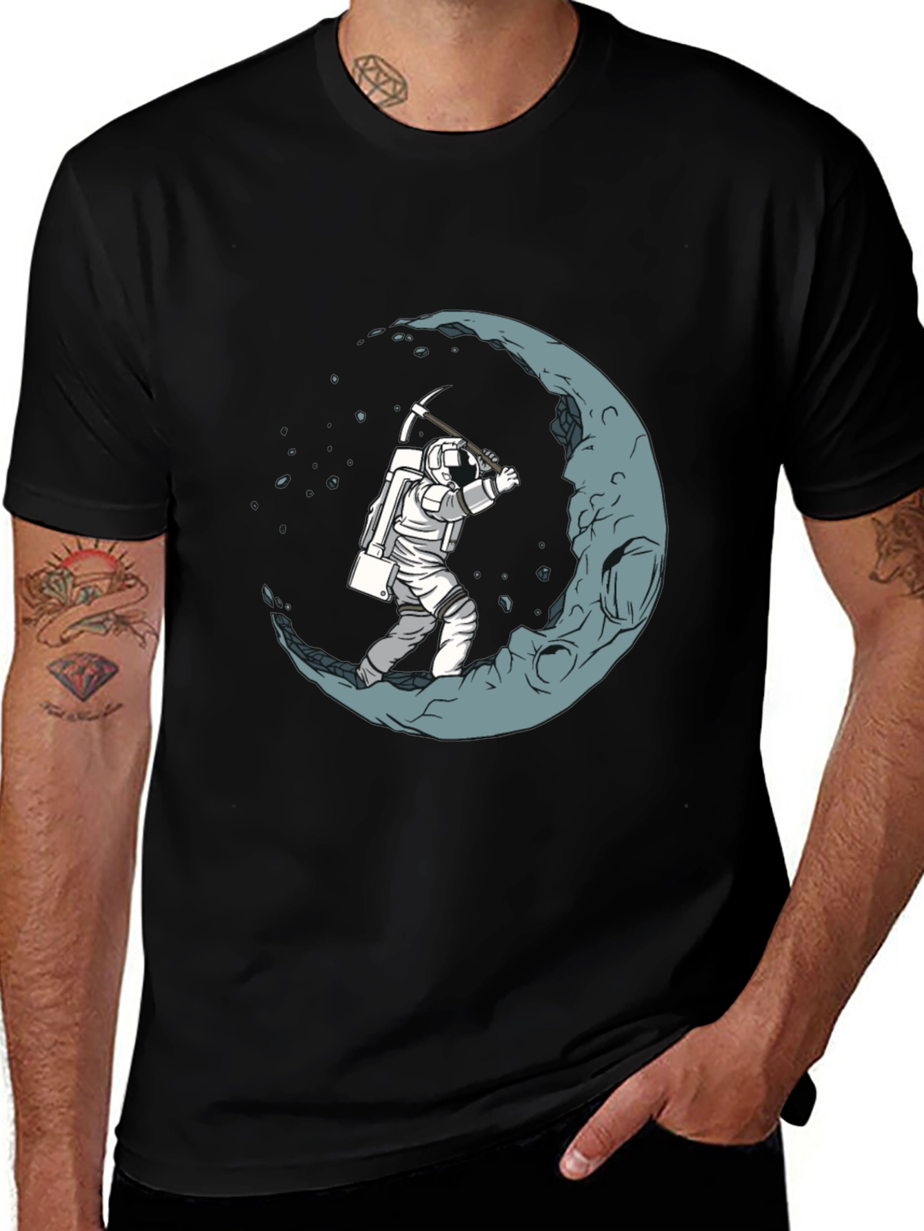 Astronaut Mining the Moon Graphic T-Shirt