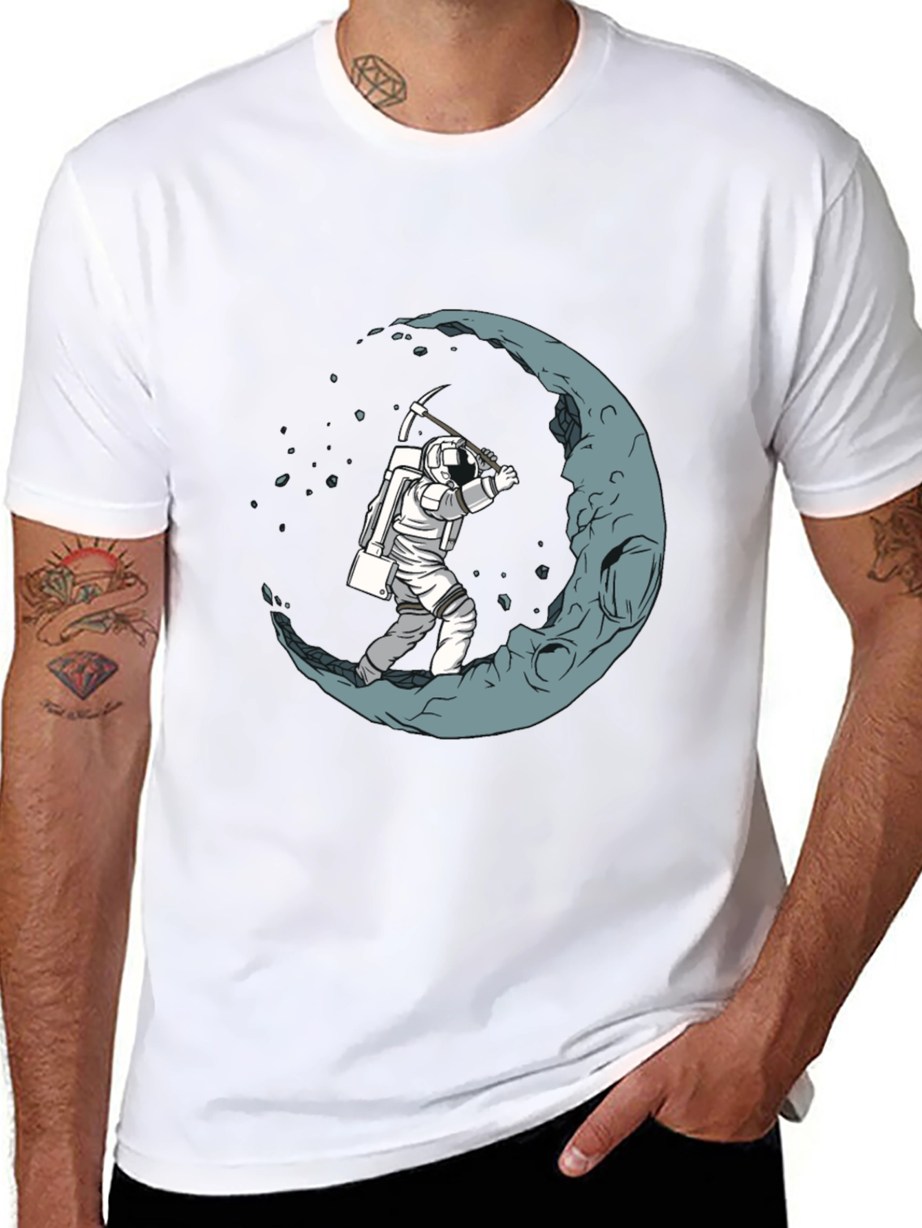 Astronaut Mining the Moon Graphic T-Shirt