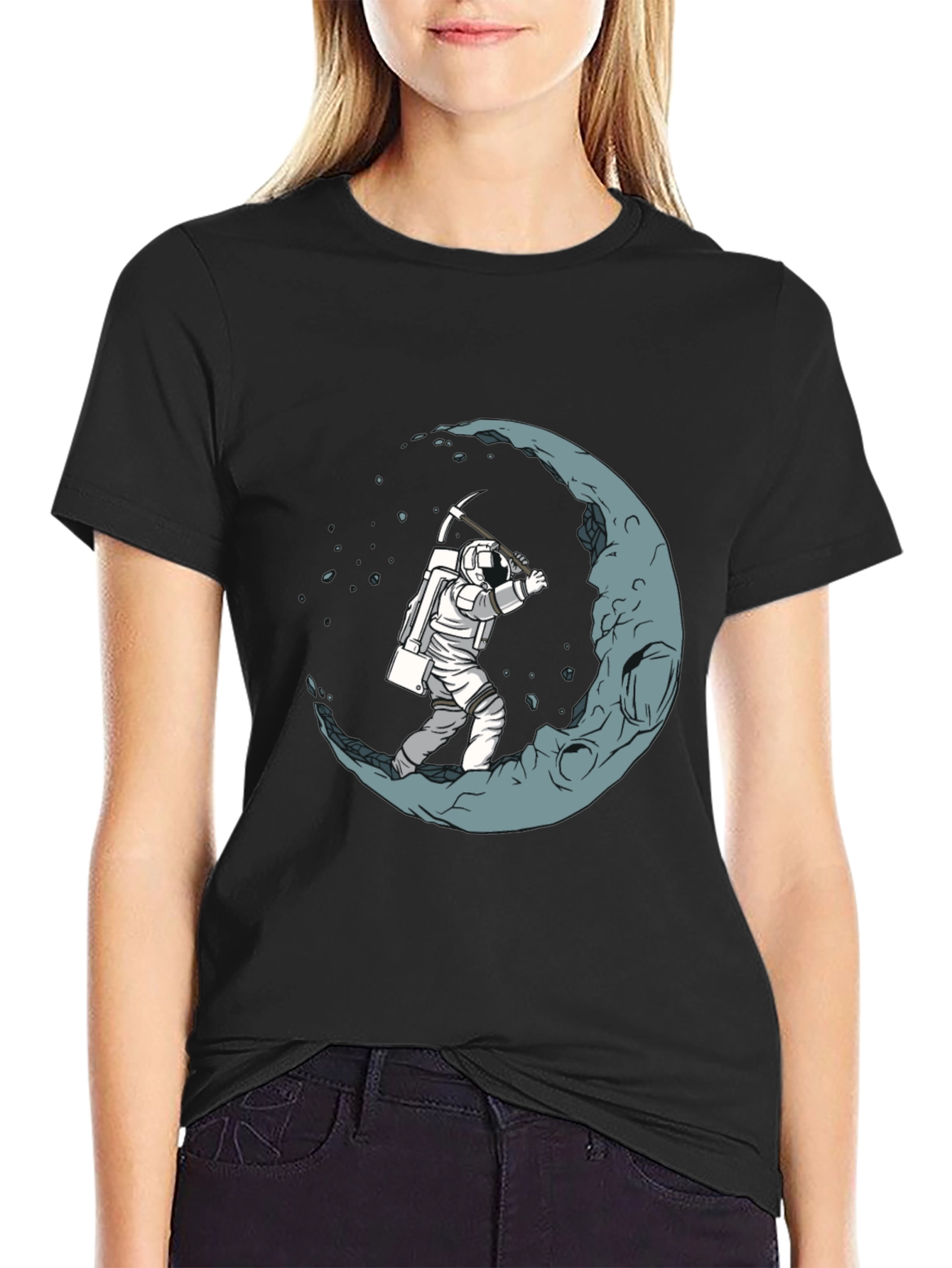 Astronaut Mining the Moon Graphic T-Shirt