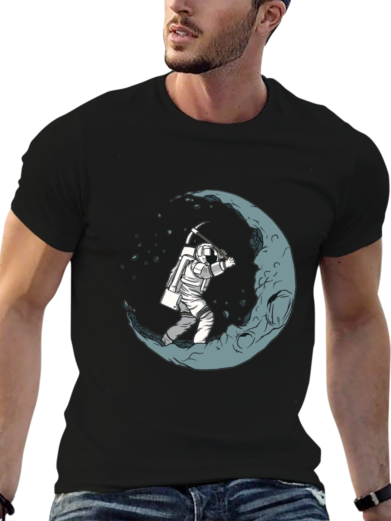 Astronaut Mining the Moon Graphic T-Shirt