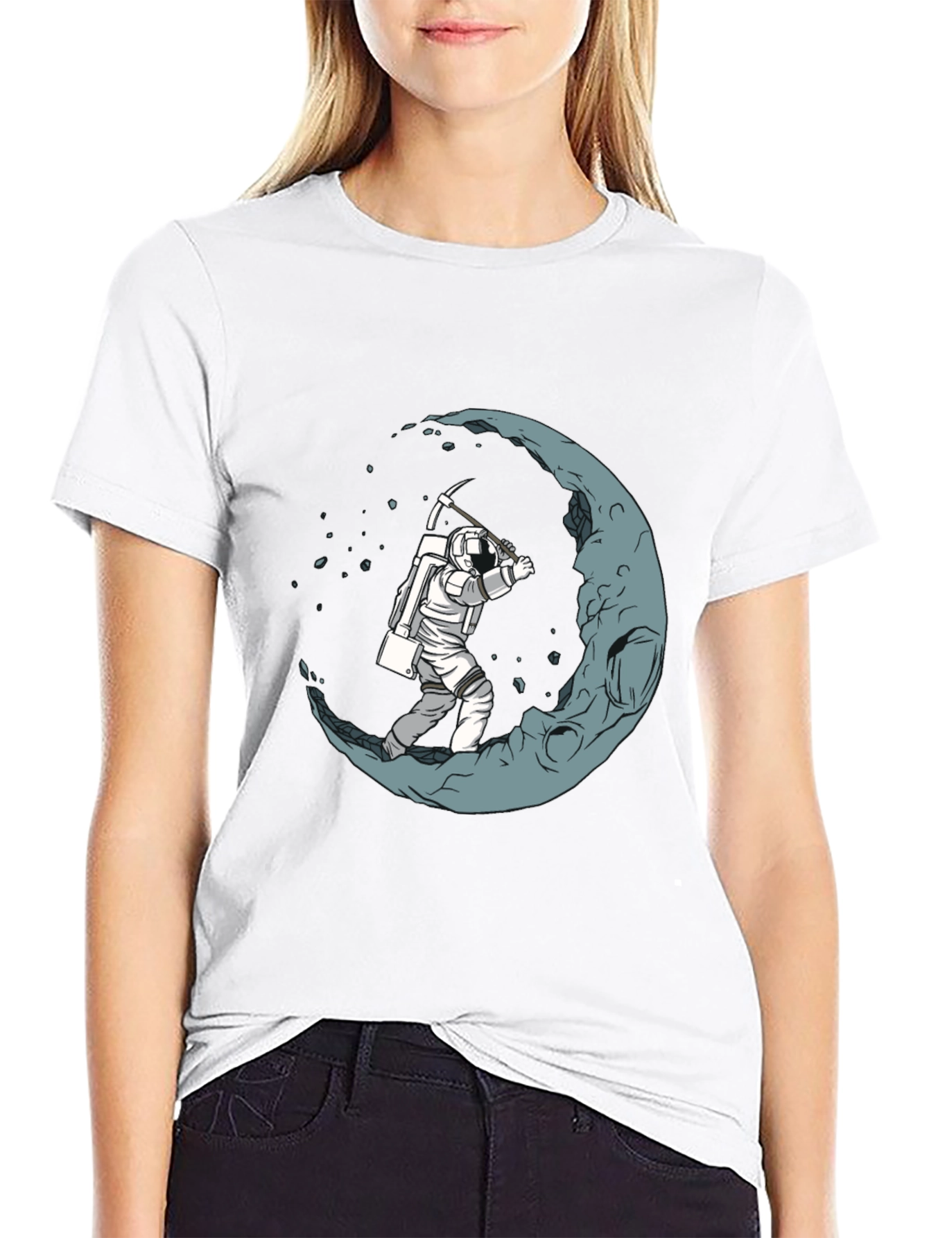 Astronaut Mining the Moon Graphic T-Shirt