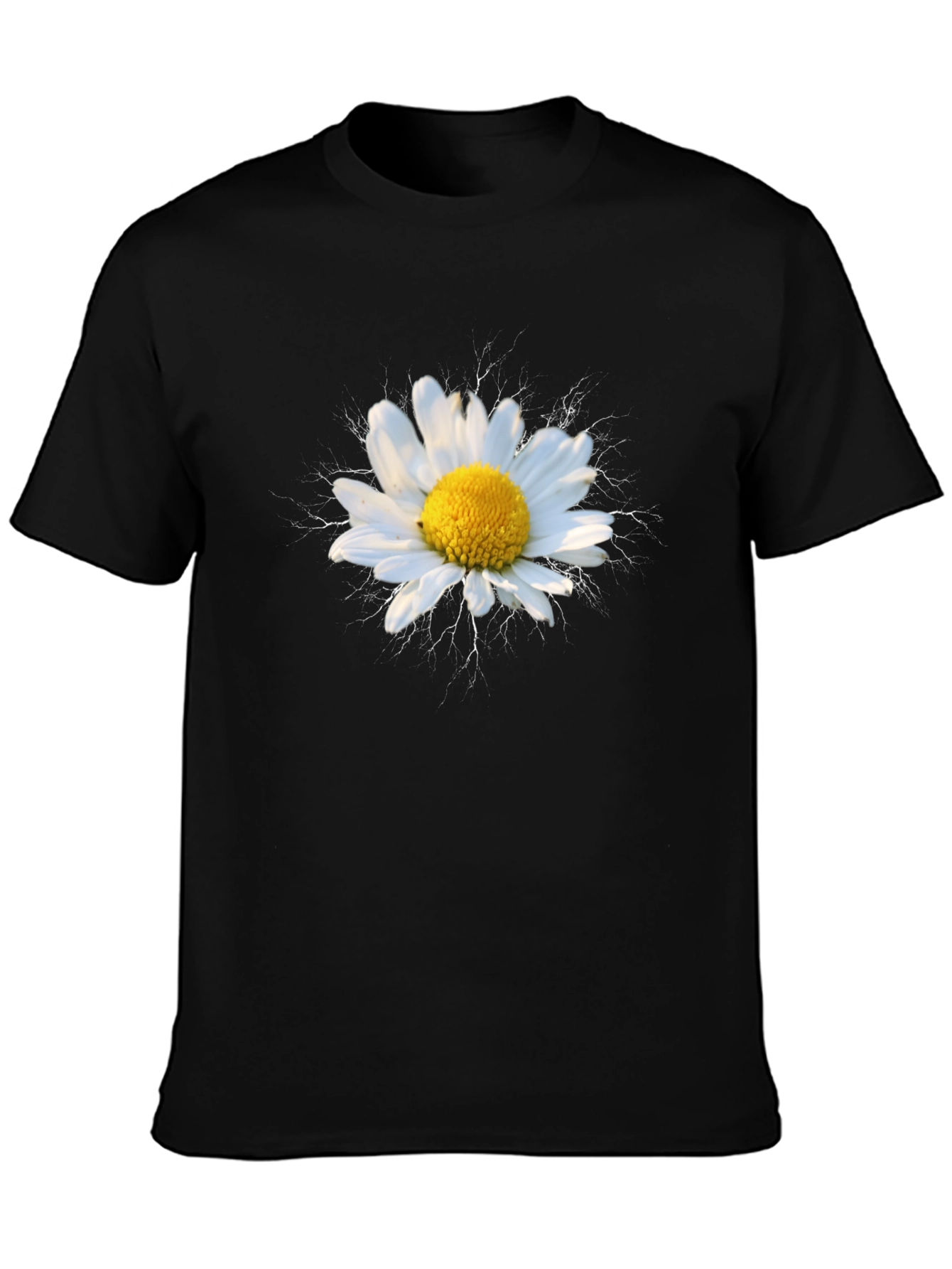 Daisy Flower Graphic Tee - Black Cotton T-Shirt