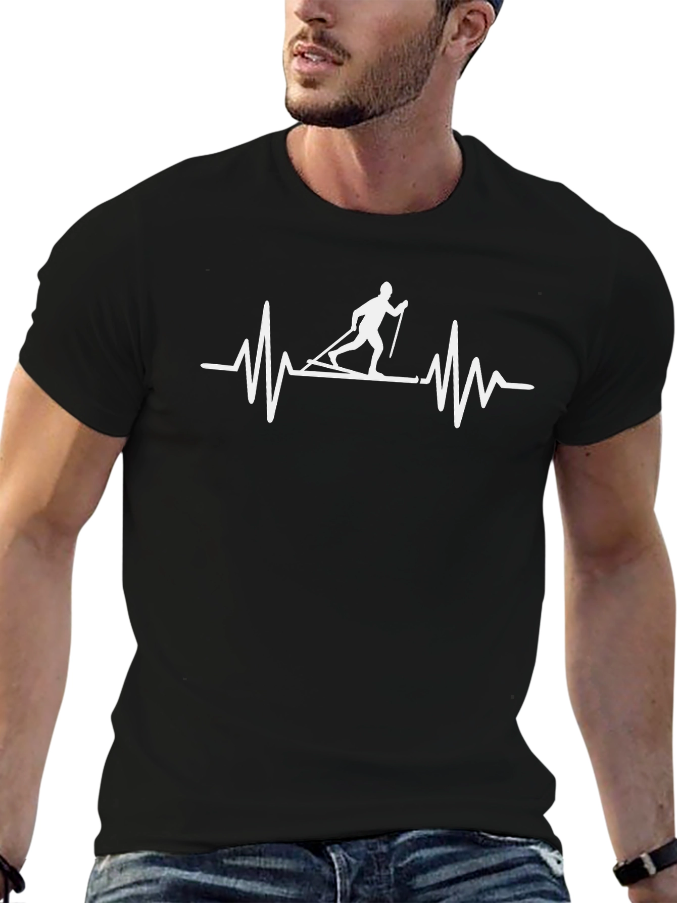 Cross Country Ski Heartbeat T-Shirt - Black