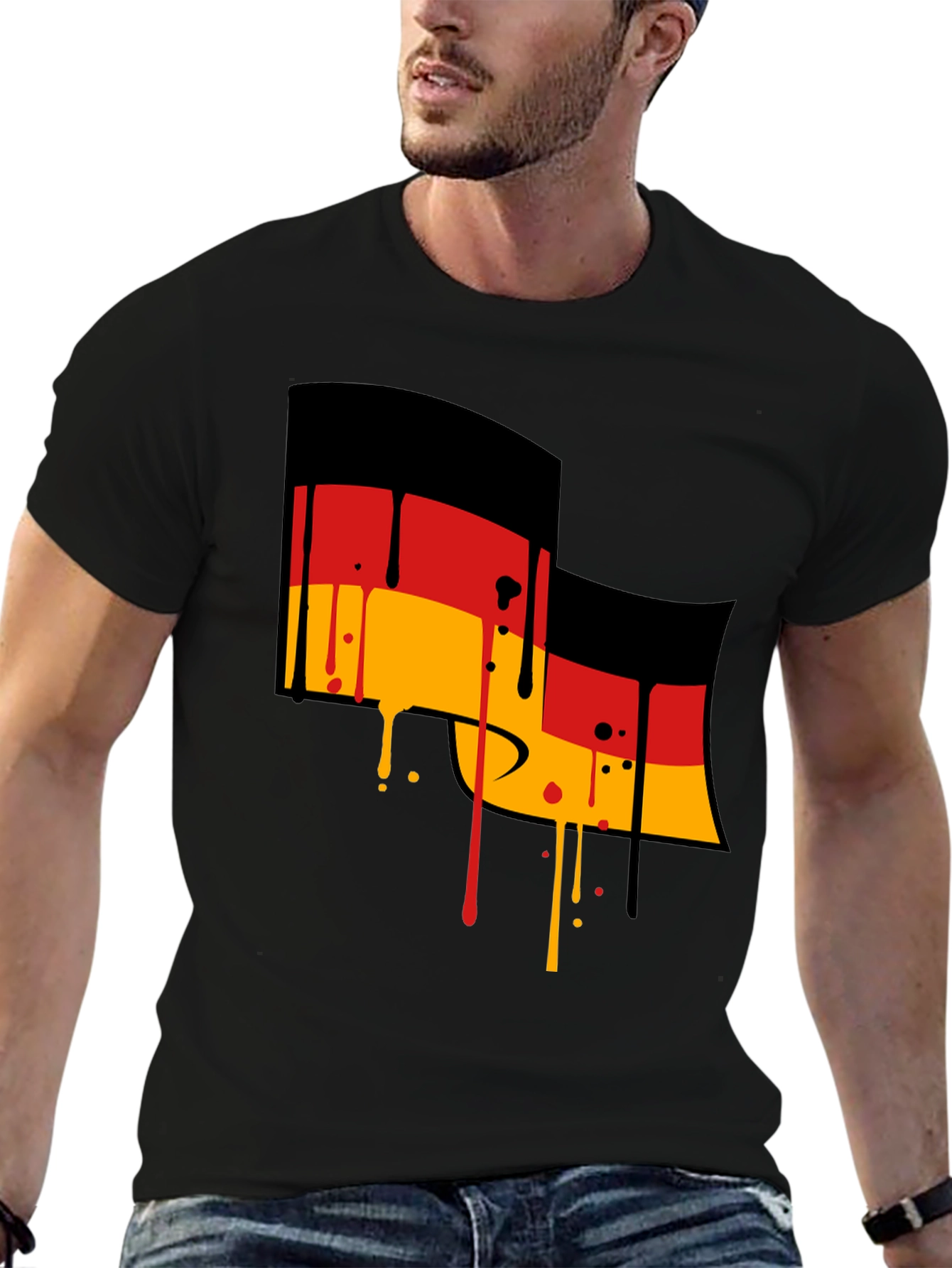 German Flag Drip Black T-Shirt