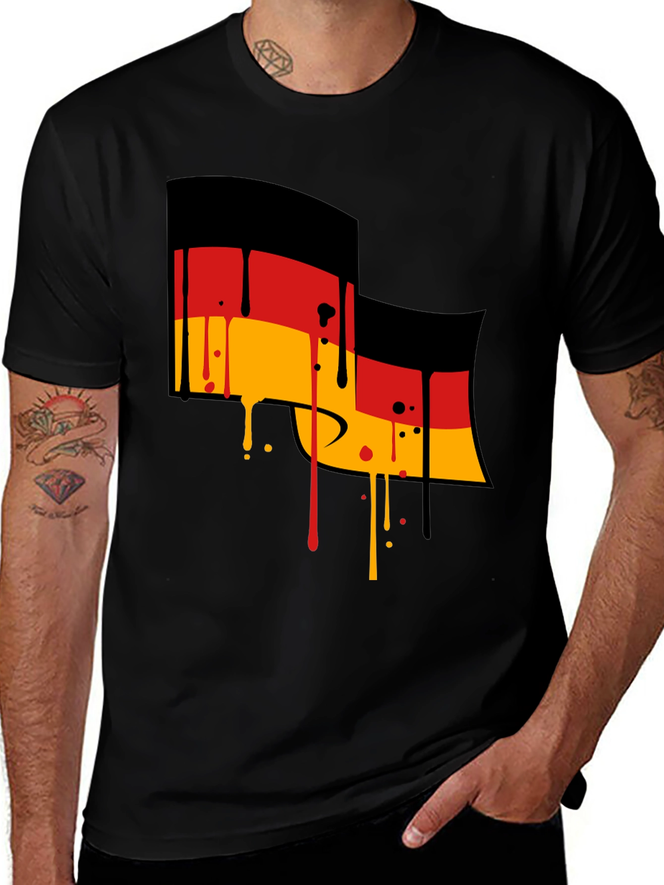 German Flag Drip Black T-Shirt