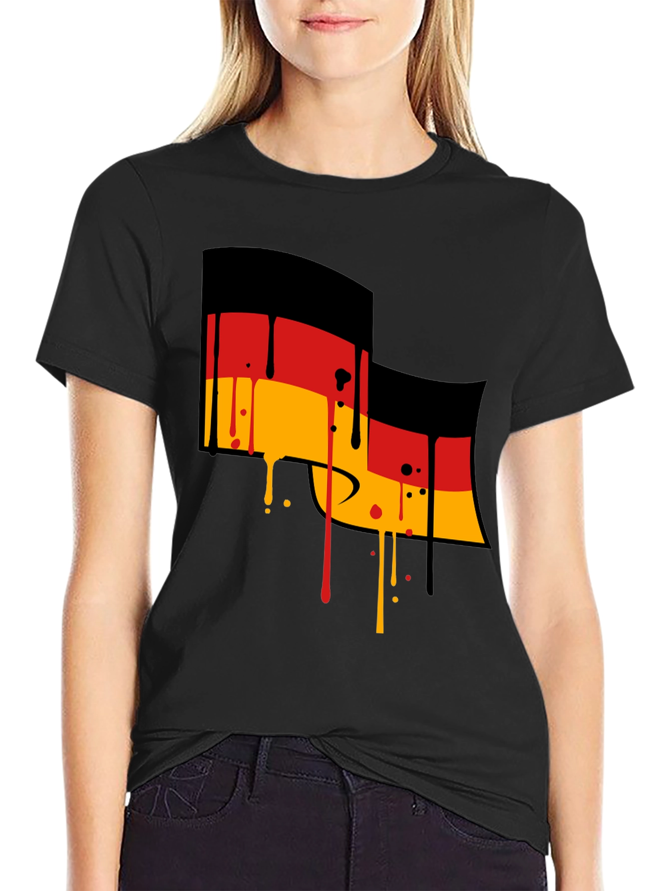 German Flag Drip Black T-Shirt