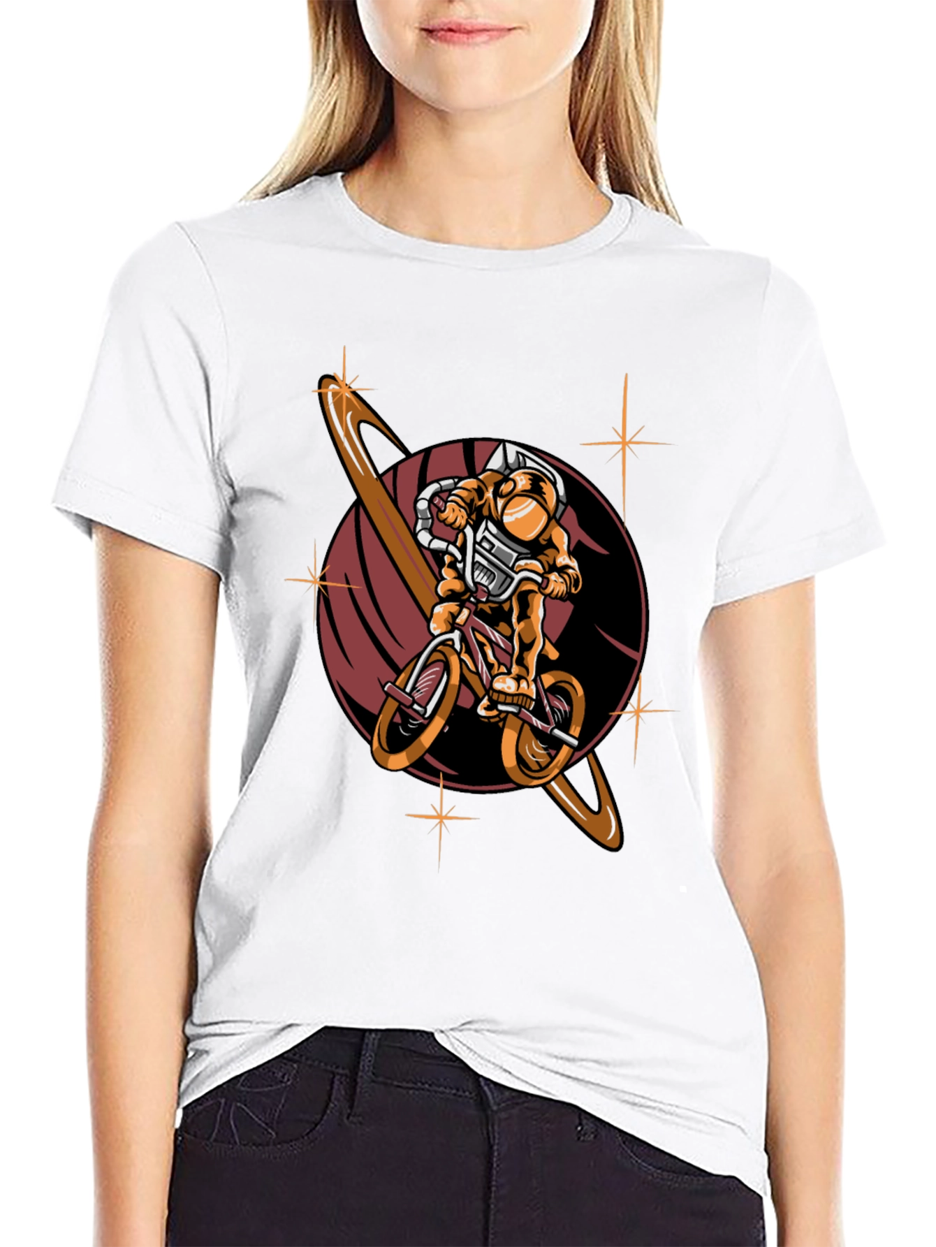 Astronaut Biking T-Shirt - Space Adventure Design