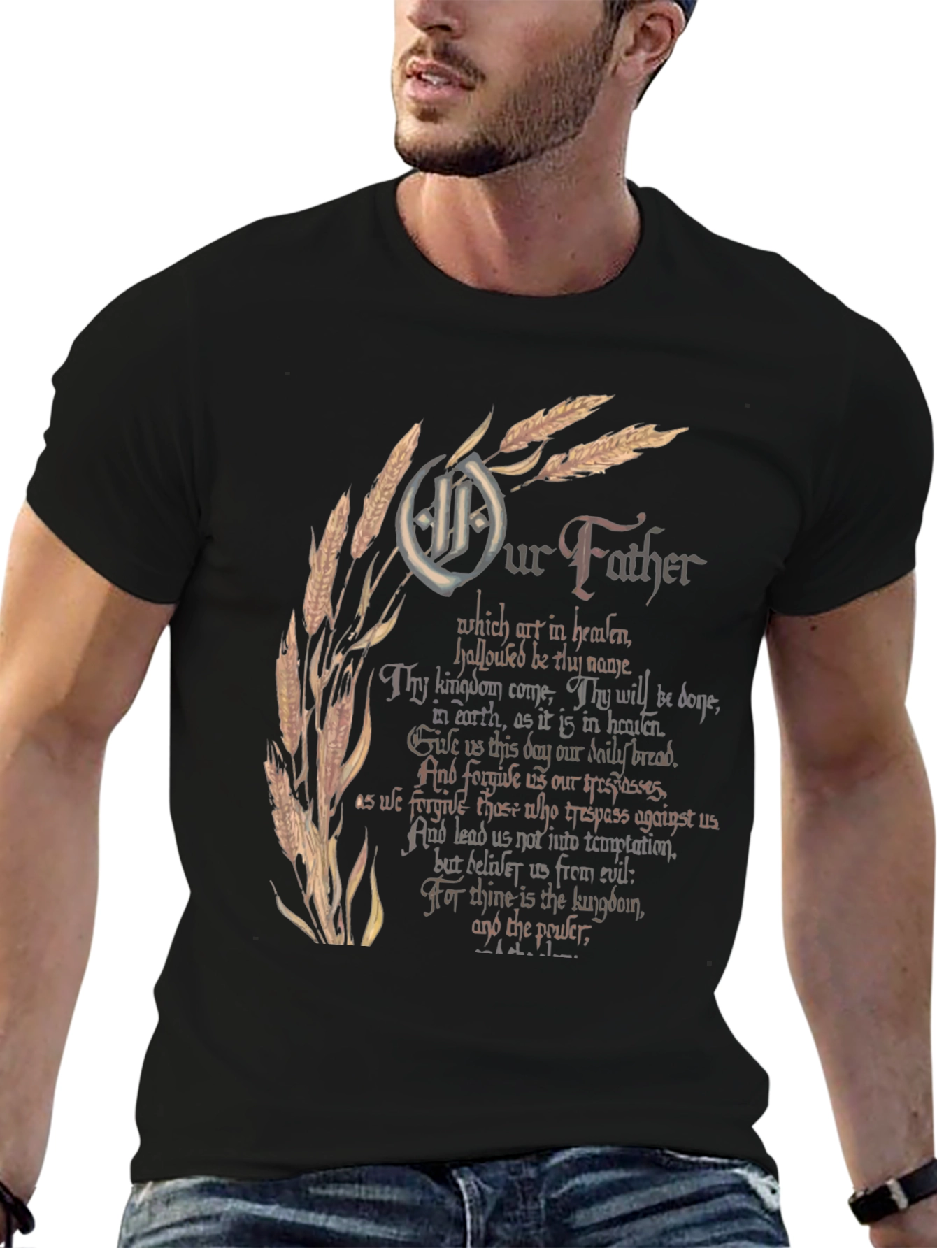 Our Father Graphic Print Black T-Shirt