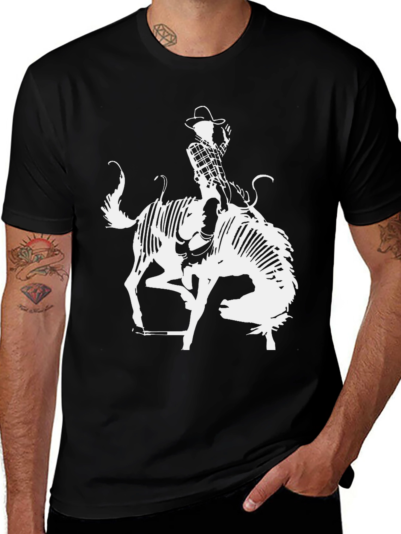 Rodeo Skeleton Graphic Tee - Cool Cowboy Shirt