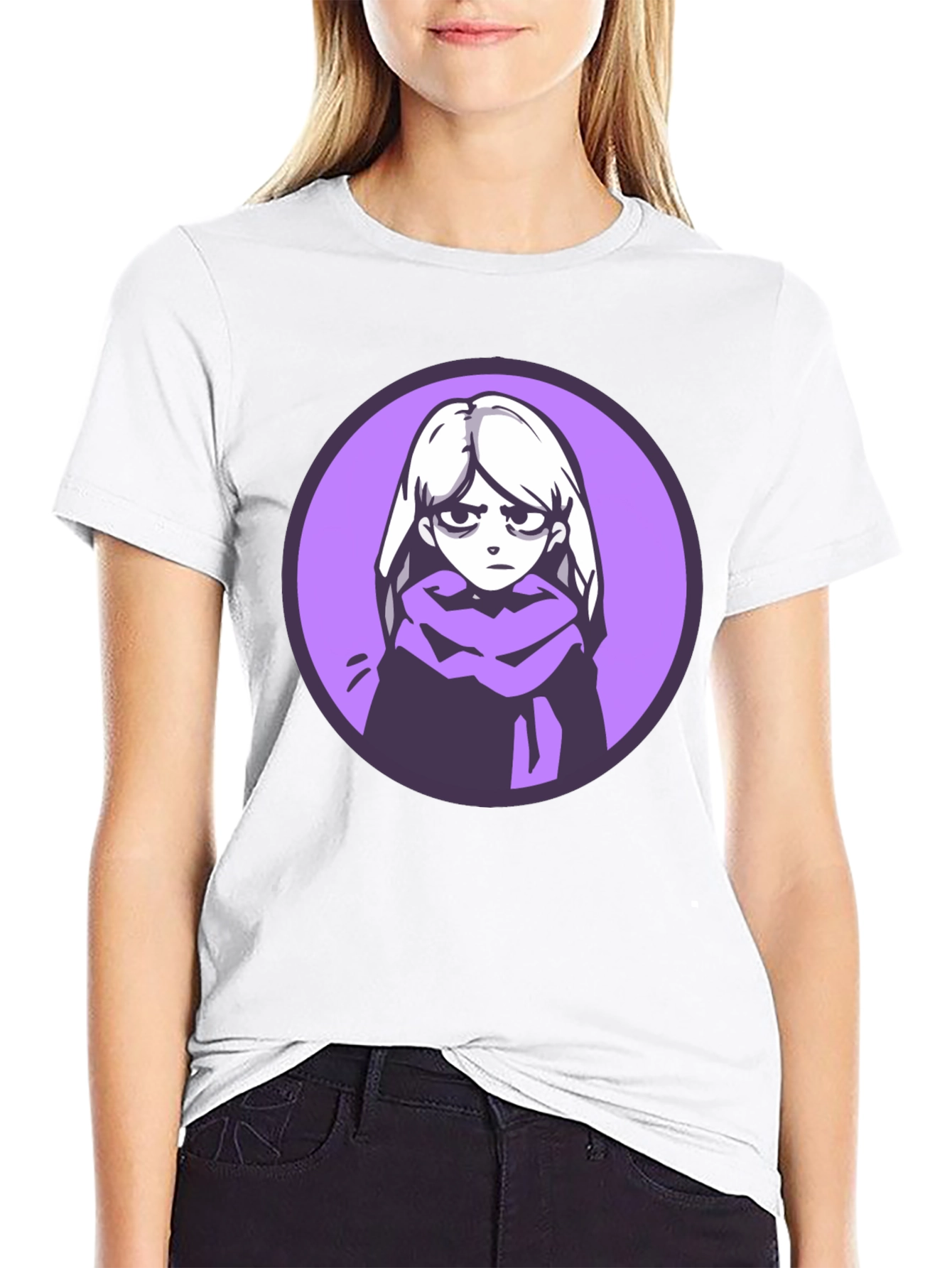 Anime Girl Graphic Tee - Black Cotton Blend
