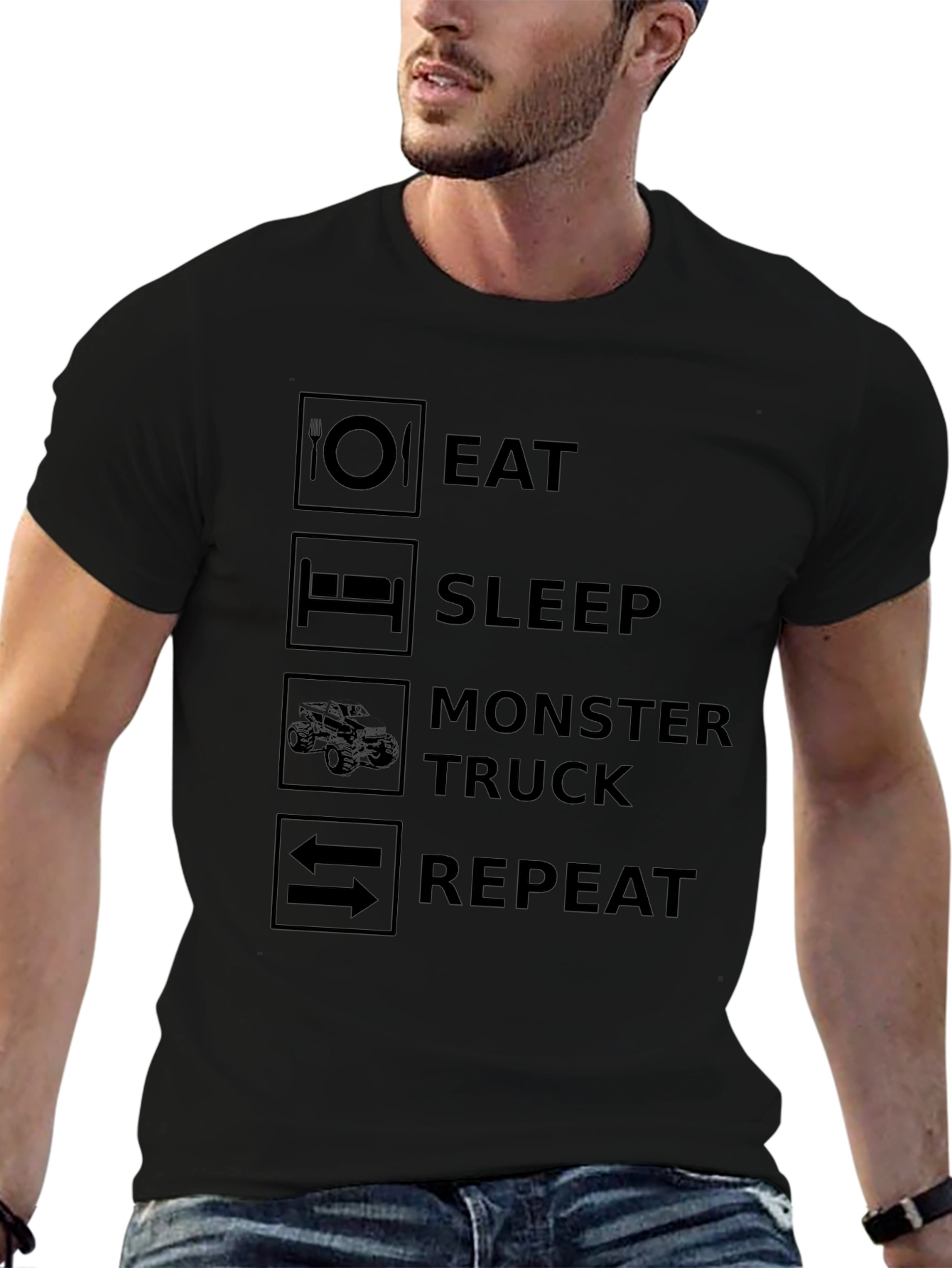 Eat Sleep Monster Truck Repeat Black T-Shirt
