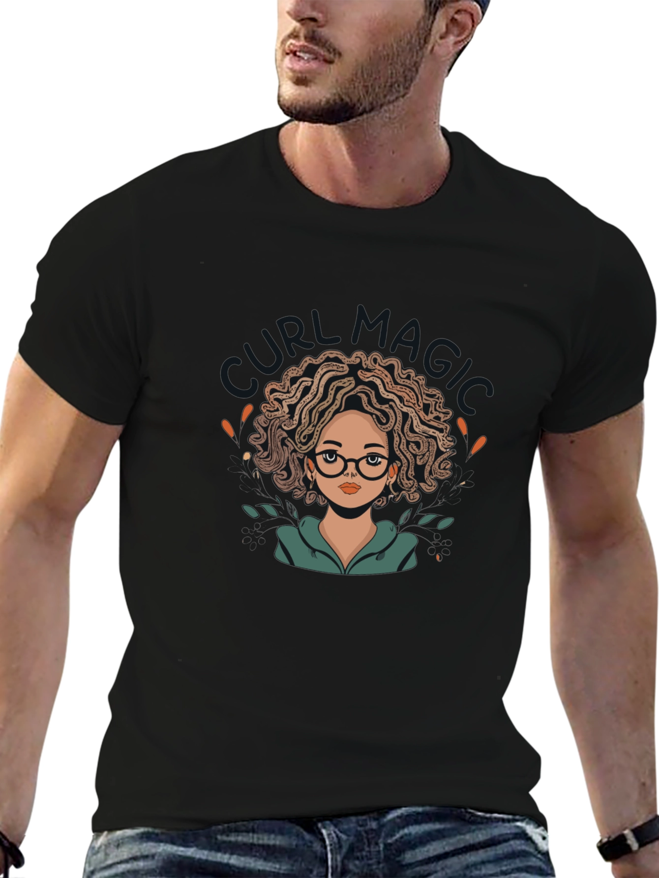 Stylish Black T-Shirt with Cute Girl Design
