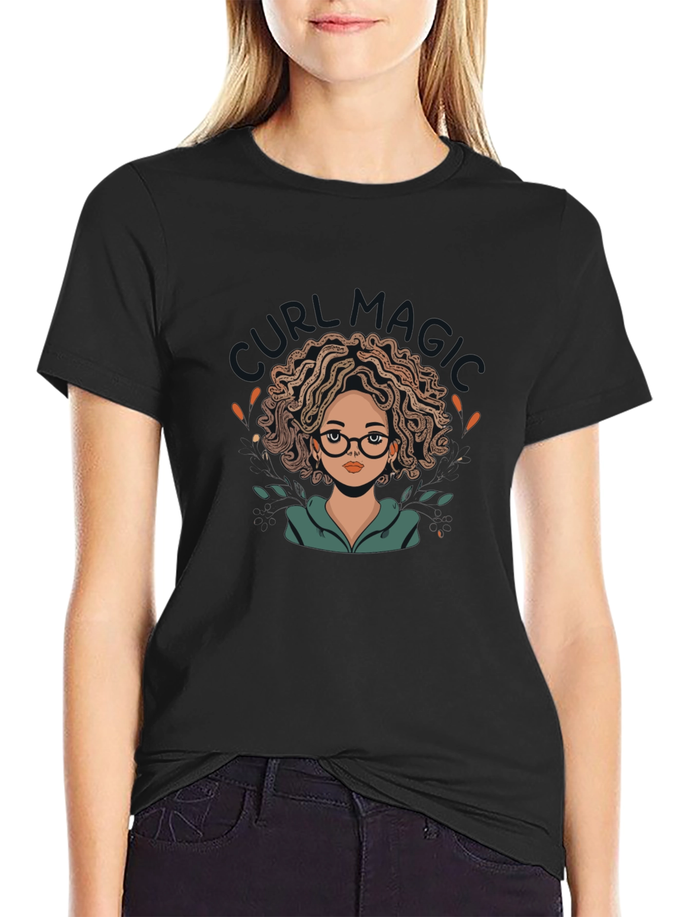Stylish Black T-Shirt with Cute Girl Design