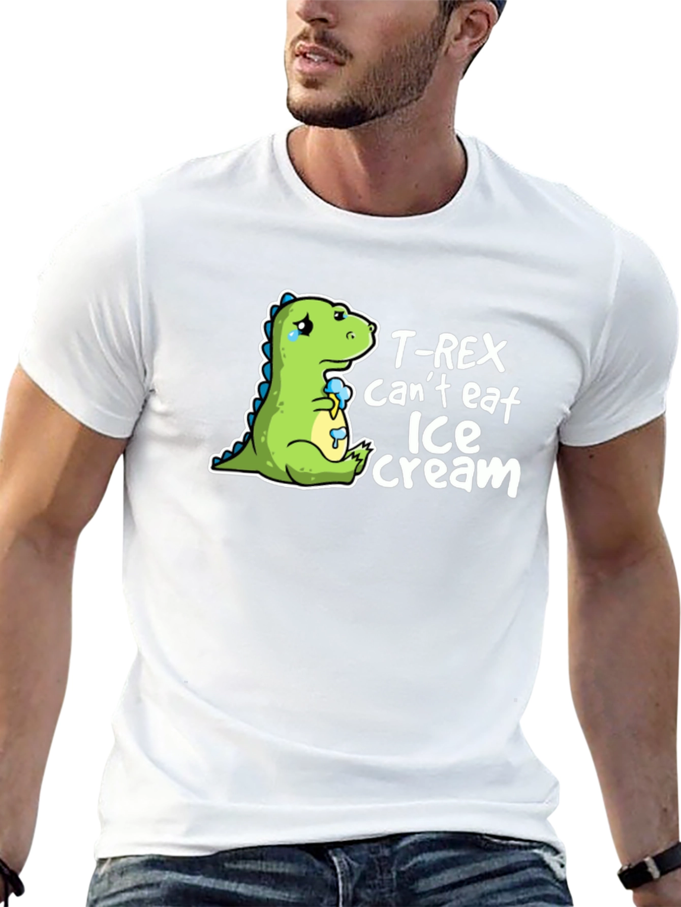 T-Rex Cant Eat Ice Cream Mens Black T-Shirt