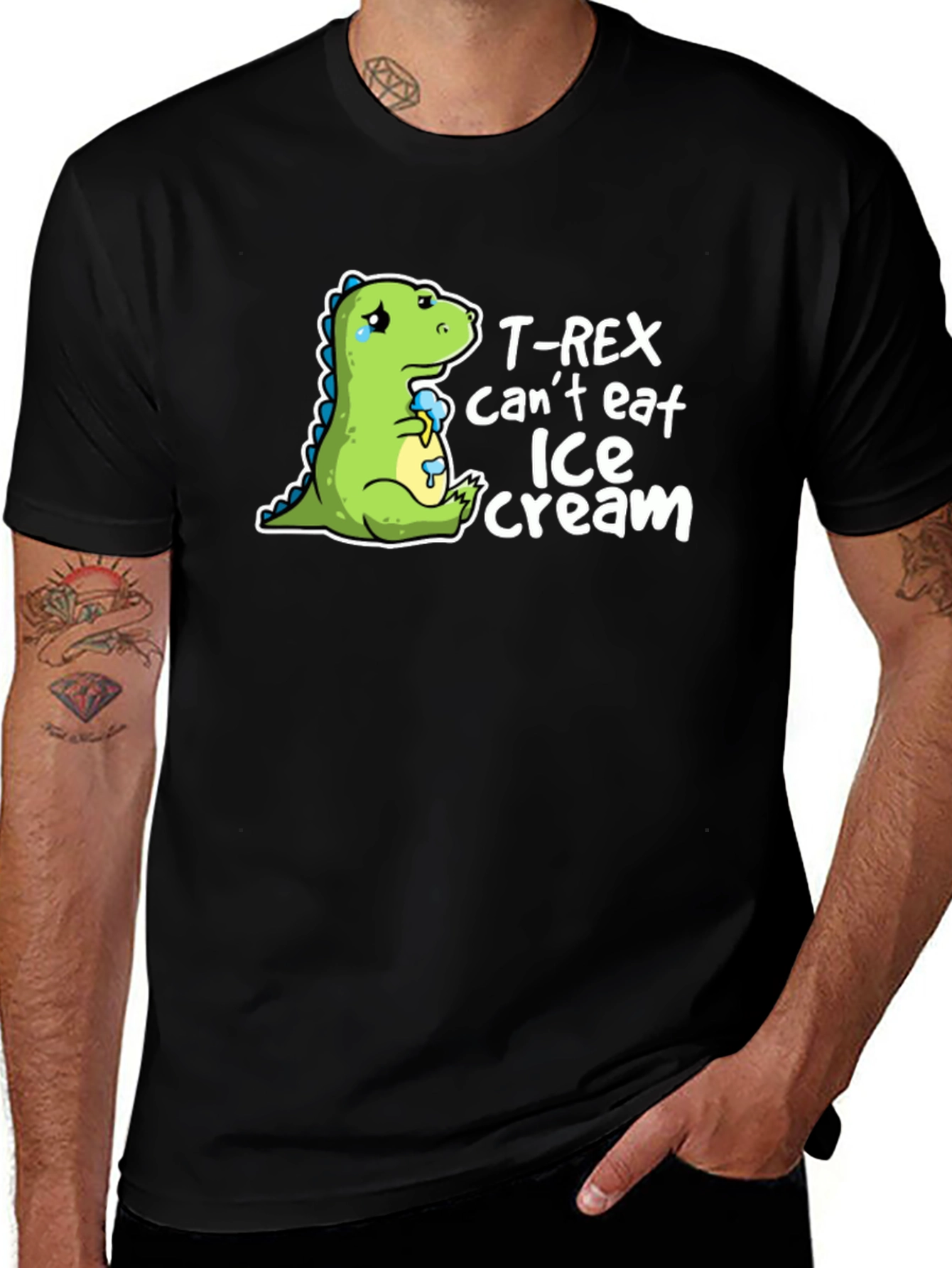 T-Rex Cant Eat Ice Cream Mens Black T-Shirt