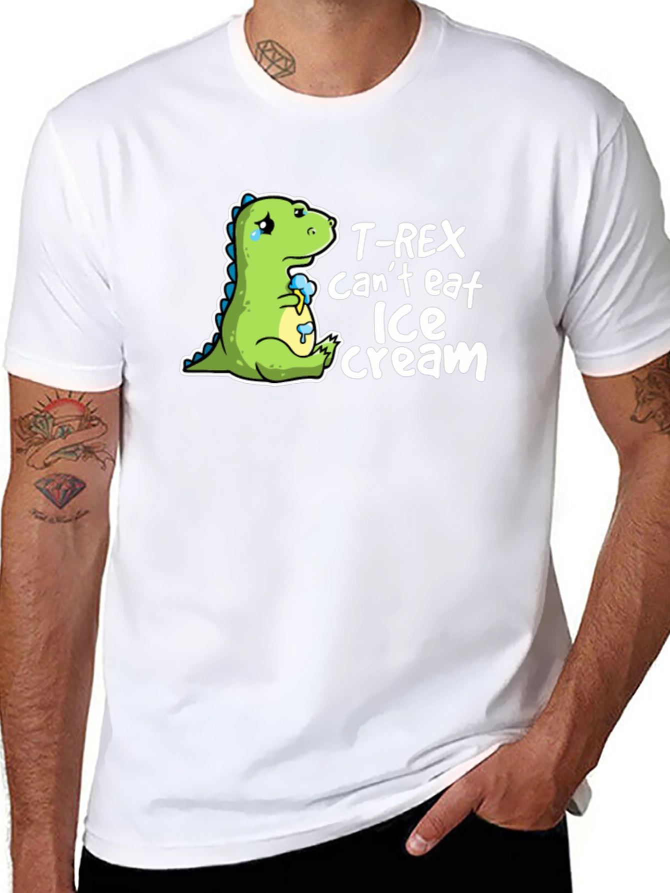 T-Rex Cant Eat Ice Cream Mens Black T-Shirt