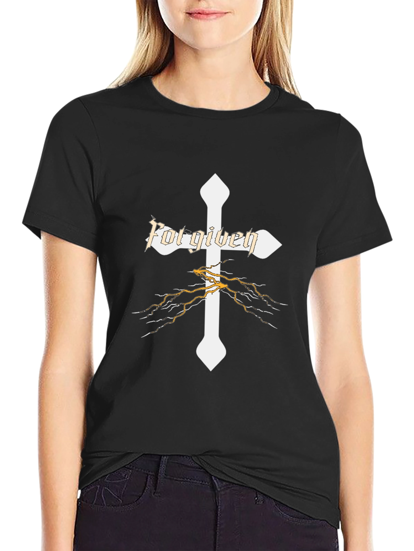 Forgiven Cross Graphic Print Mens Black T-Shirt