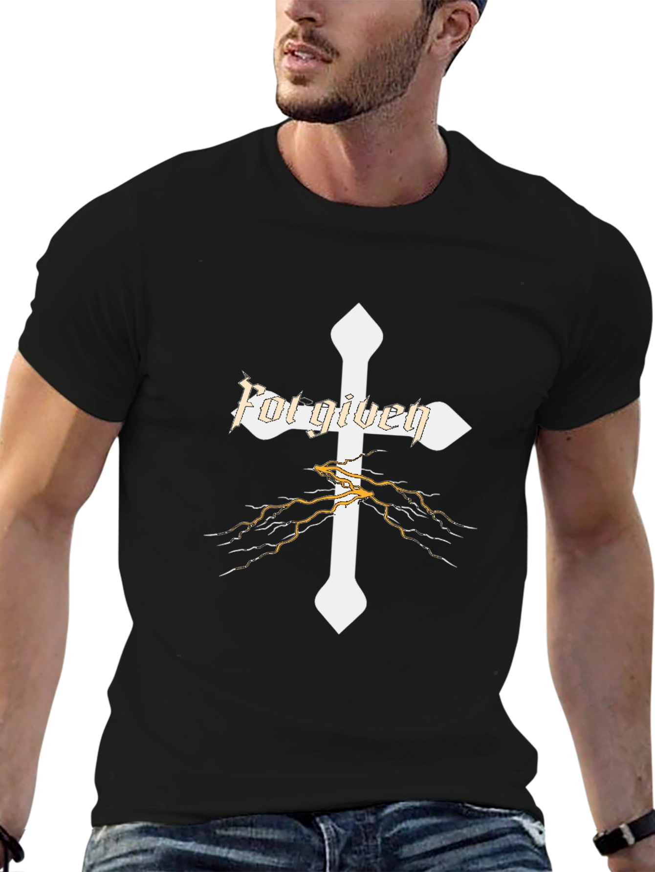 Forgiven Cross Graphic Print Mens Black T-Shirt