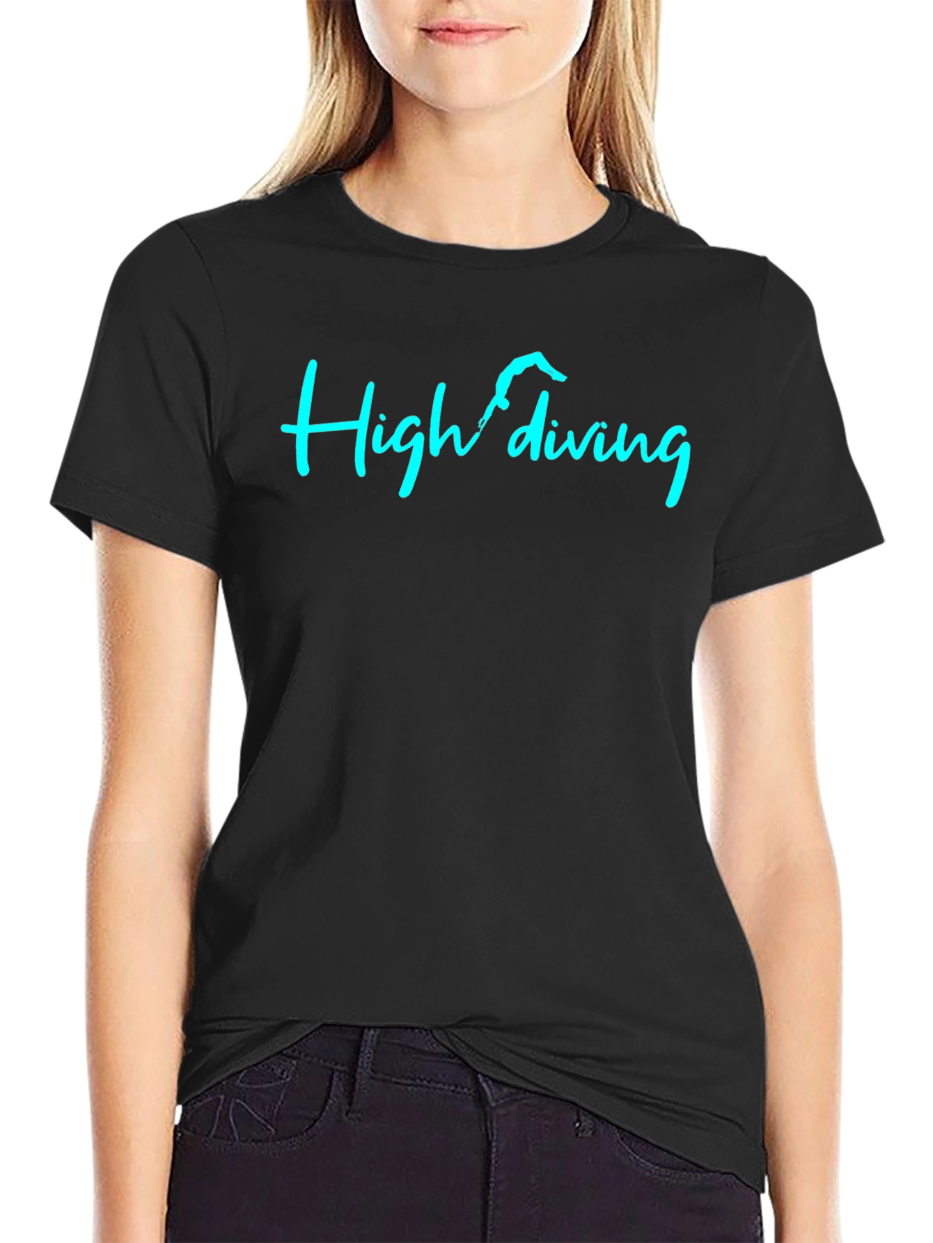 High Diving Graphic Tee - Black Cotton T-Shirt